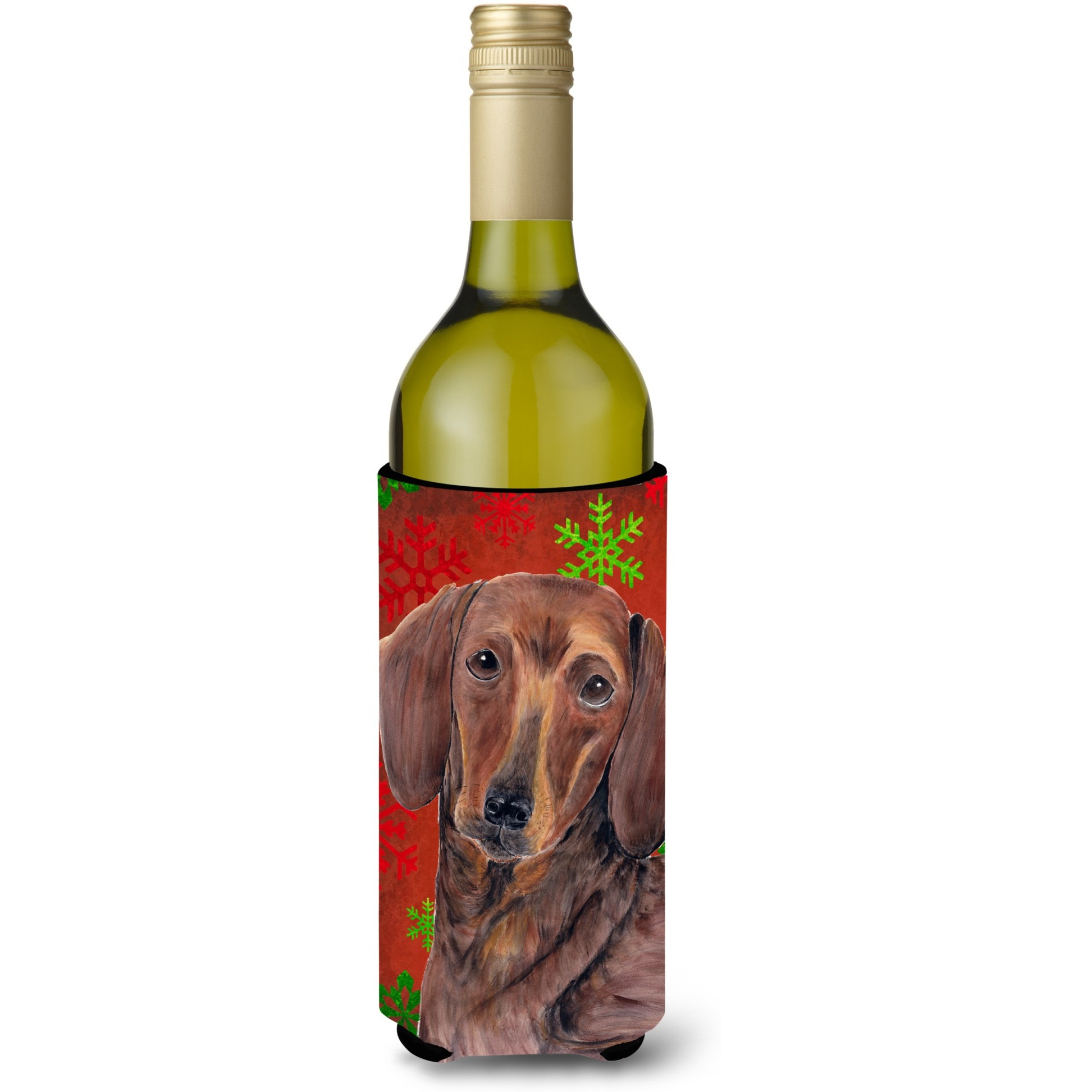 Dachshund  Snowflakes Holiday Christmas Wine Bottle Beverage Insulator Beverage Insulator Hugger