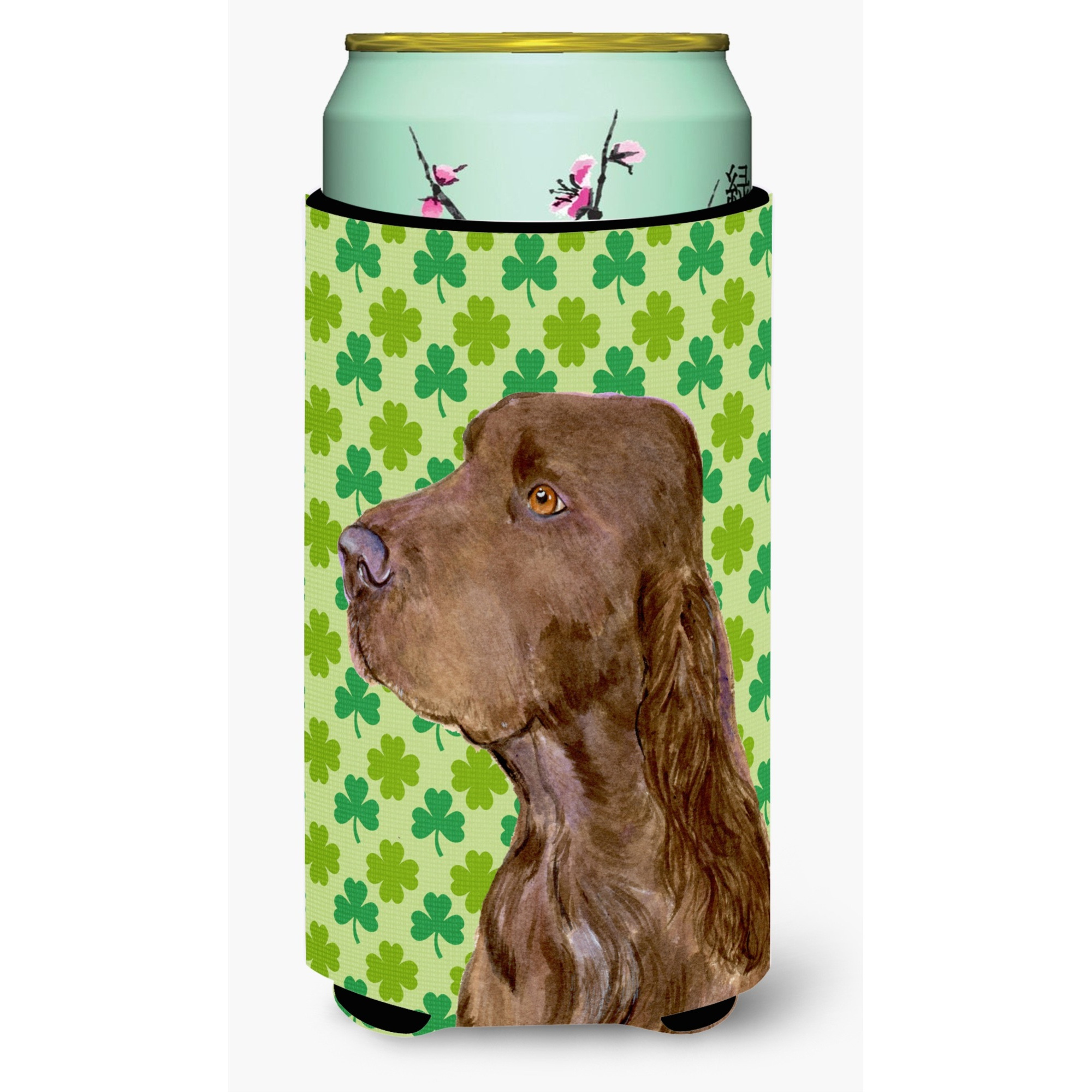 Field Spaniel St. Patrick's Day Shamrock Portrait  Tall Boy Beverage Insulator Beverage Insulator Hugger