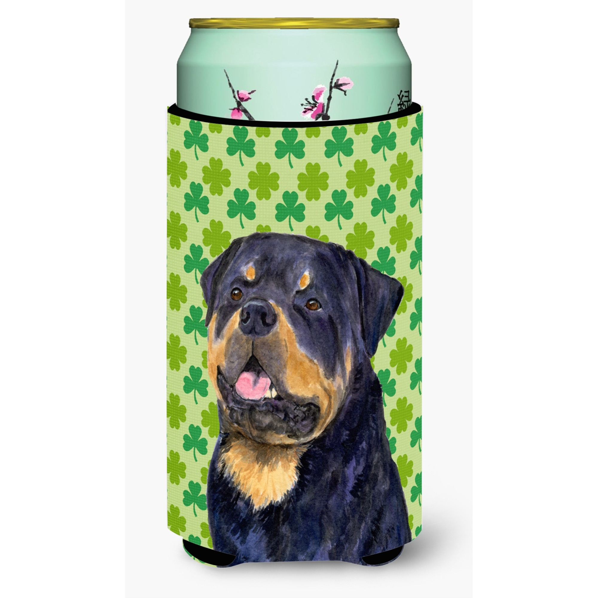 Rottweiler St. Patrick's Day Shamrock Portrait  Tall Boy Beverage Insulator Beverage Insulator Hugger