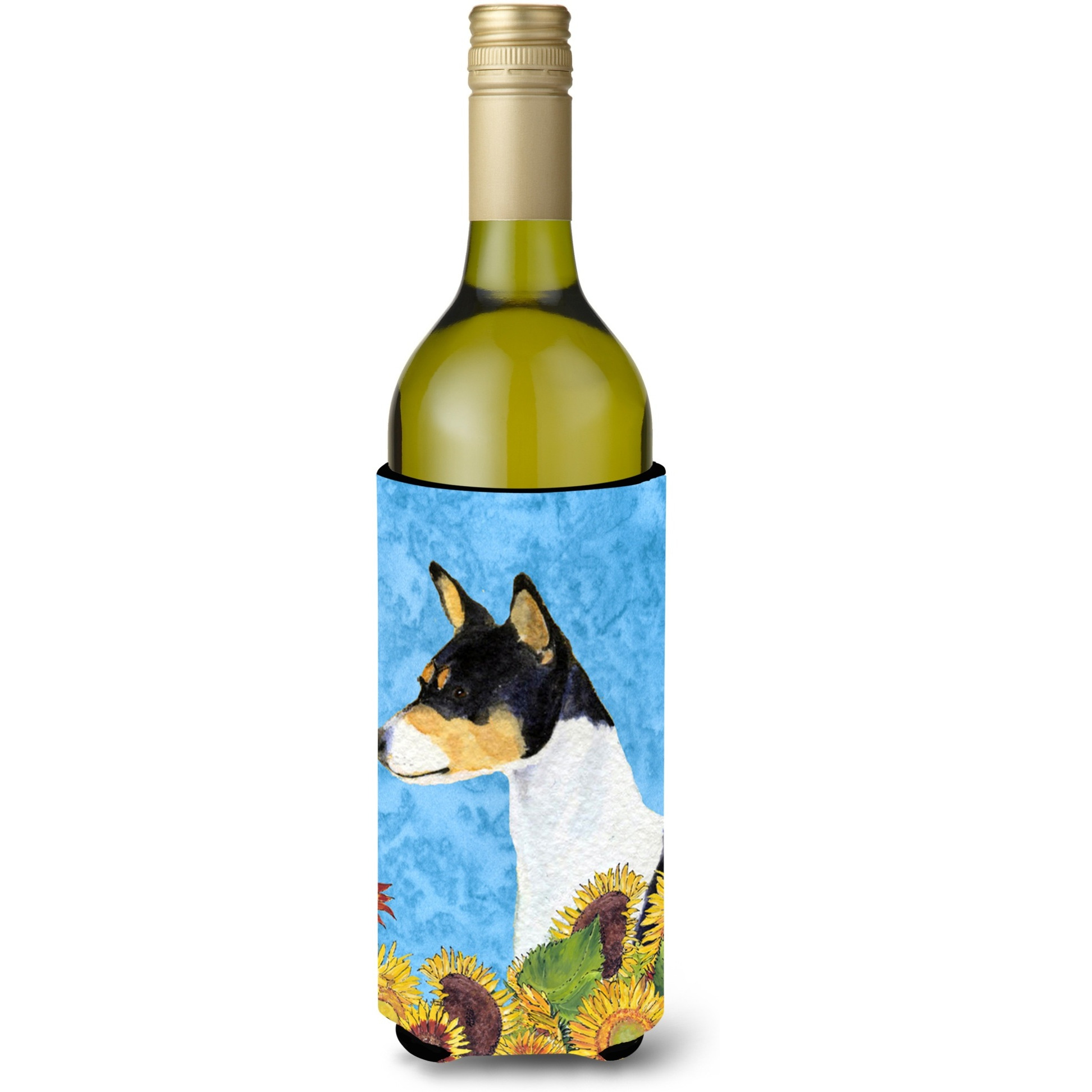 Basenji in Summer Flowers Wine Bottle Beverage Insulator Beverage Insulator Hugger