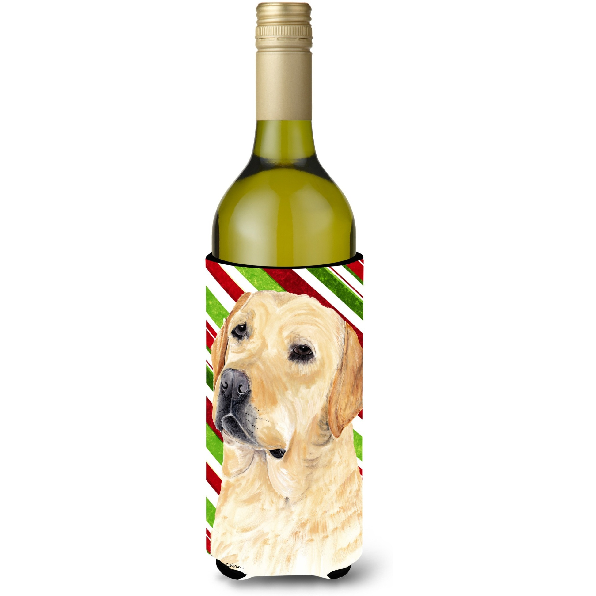 Labrador Candy Cane Holiday Christmas Wine Bottle Beverage Insulator Beverage Insulator Hugger SC9336LITERK