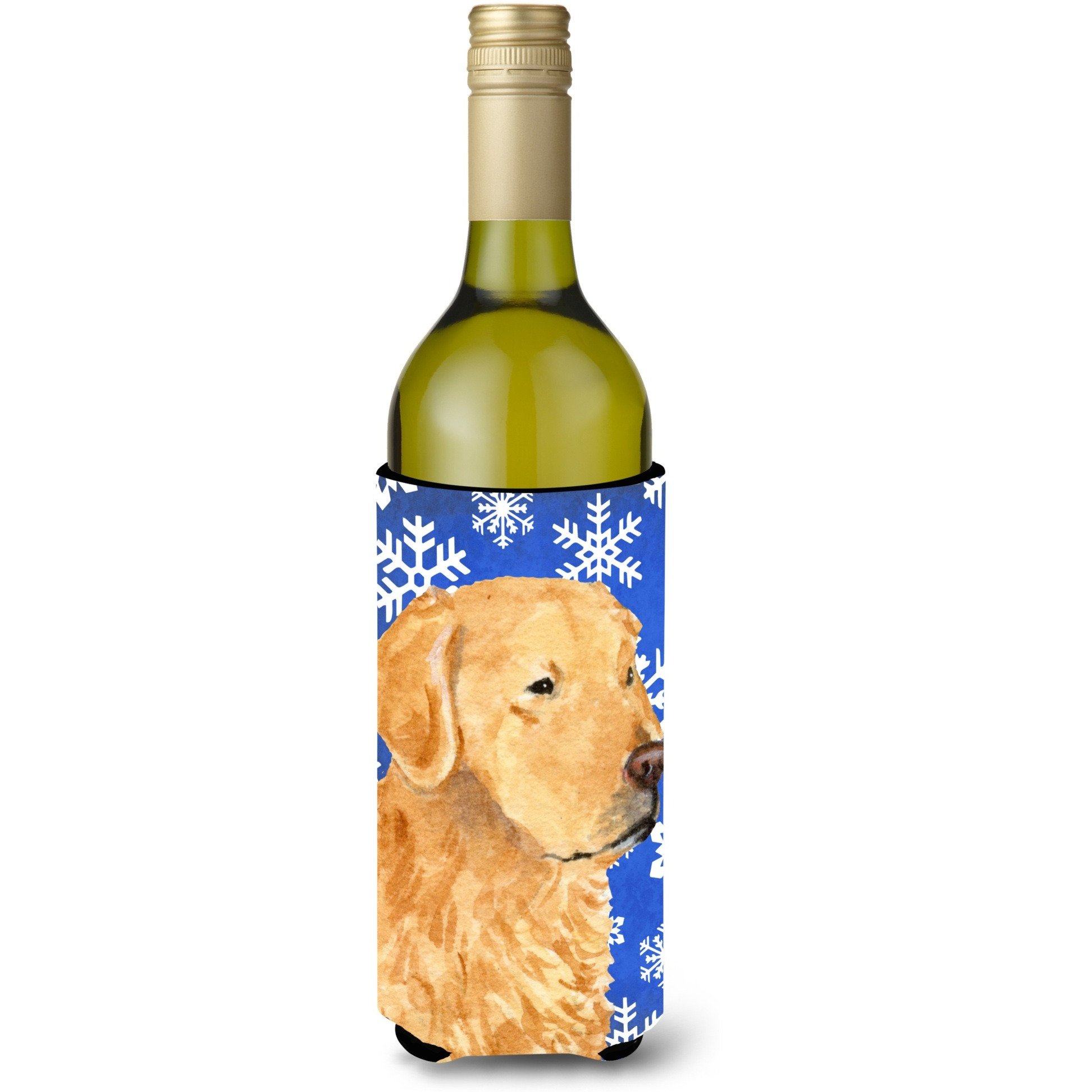 Golden Retriever Winter Snowflakes Holiday Wine Bottle Beverage Insulator Beverage Insulator Hugger