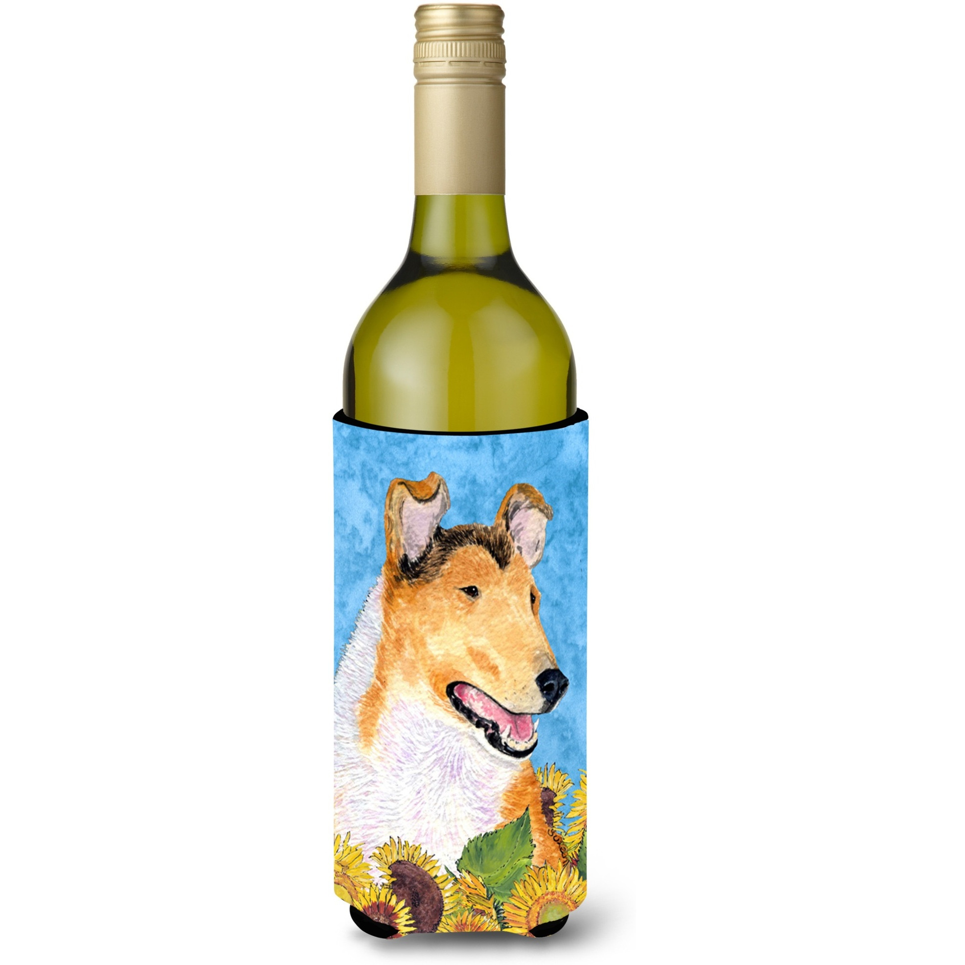 Collie Smooth in Summer Flowers Wine Bottle Beverage Insulator Beverage Insulator Hugger