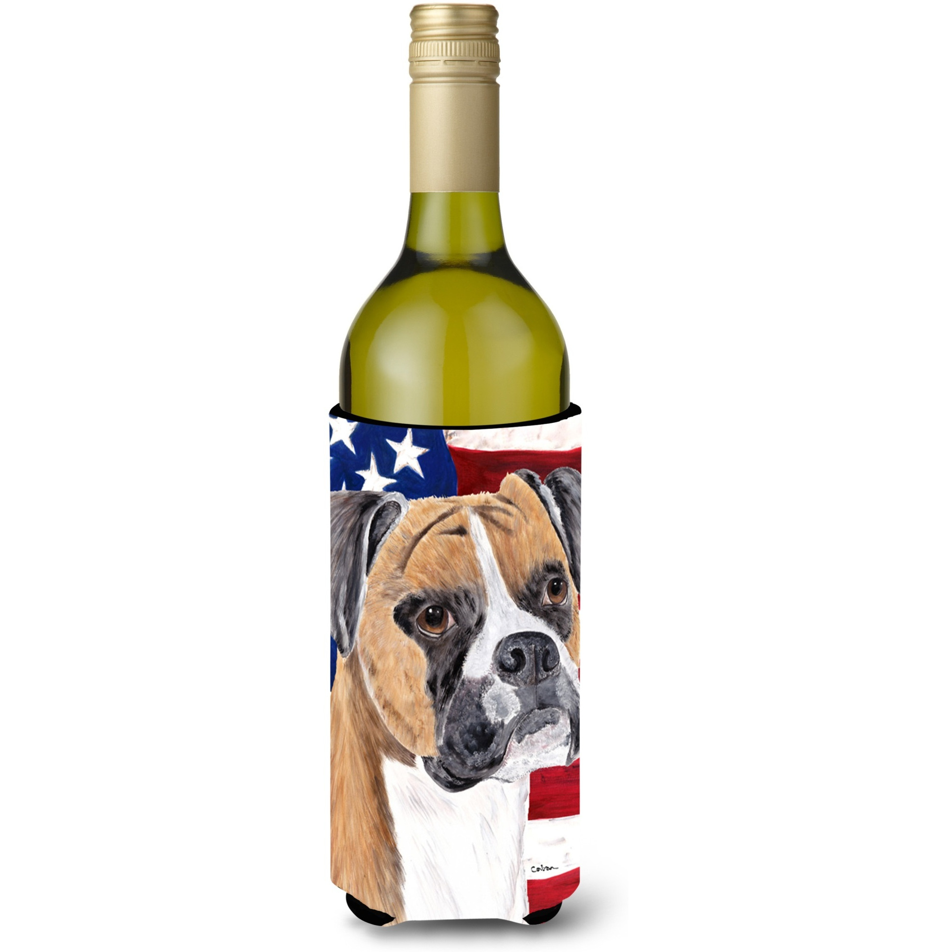 USA American Flag with Boxer Wine Bottle Beverage Insulator Beverage Insulator Hugger
