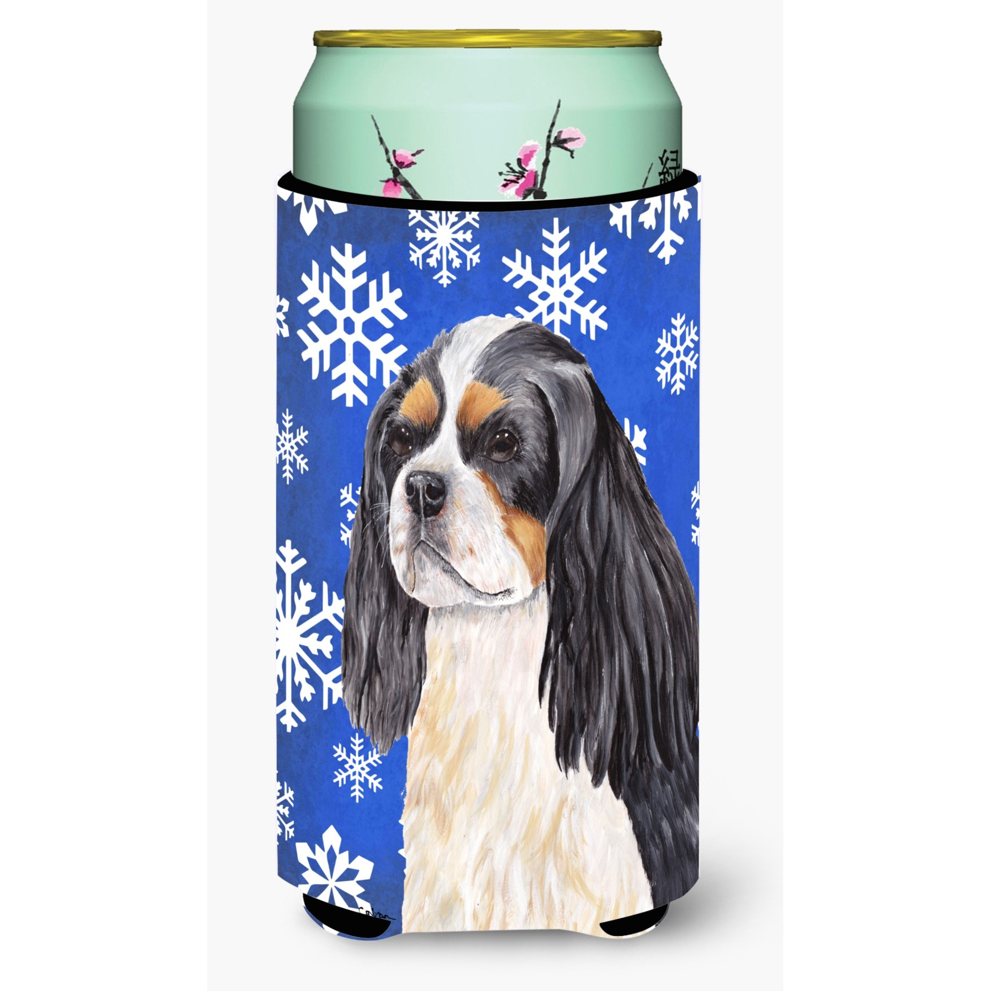 Cavalier Spaniel Winter Snowflakes Holiday  Tall Boy Beverage Insulator Beverage Insulator Hugger