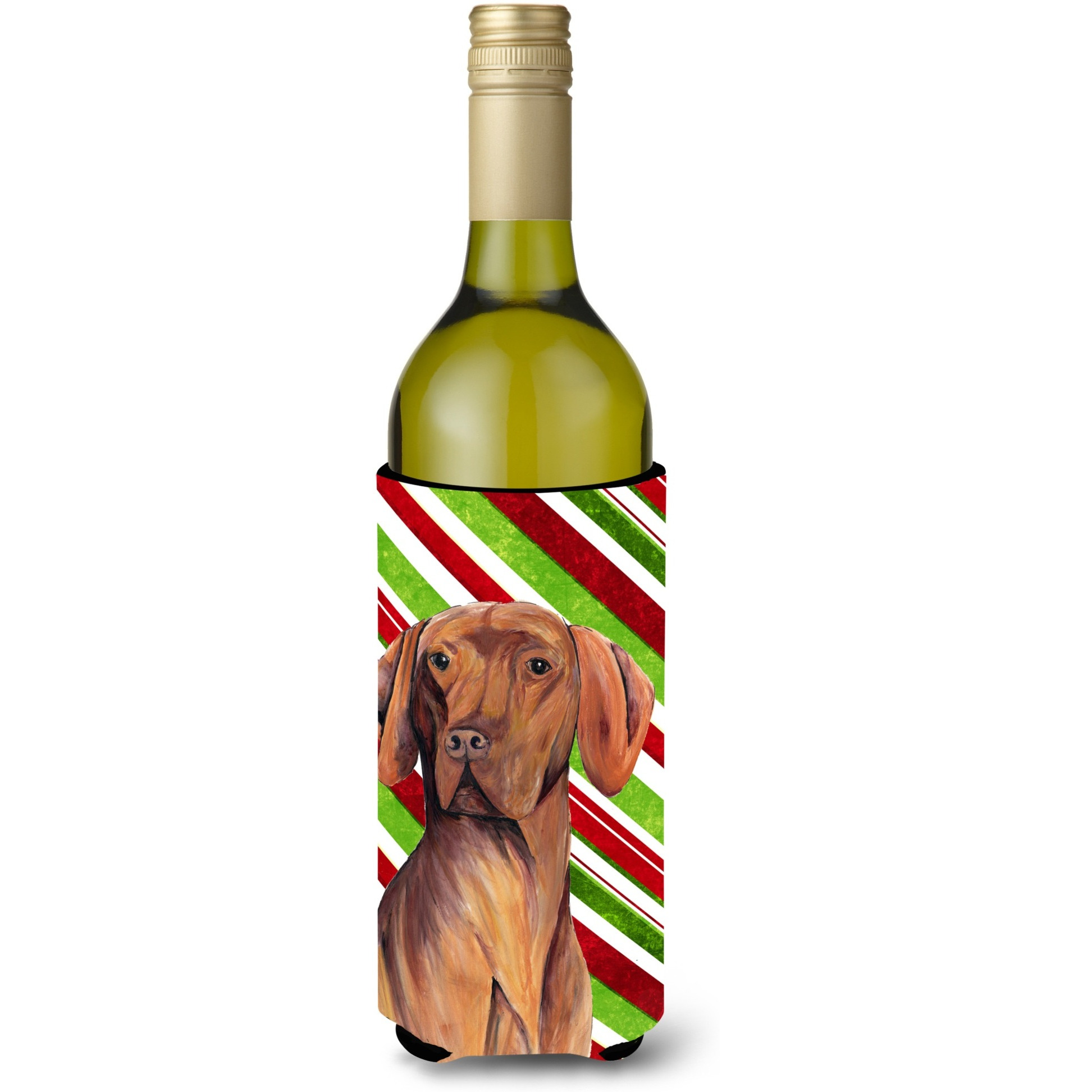 Vizsla Candy Cane Holiday Christmas Wine Bottle Beverage Insulator Beverage Insulator Hugger SC9338LITERK