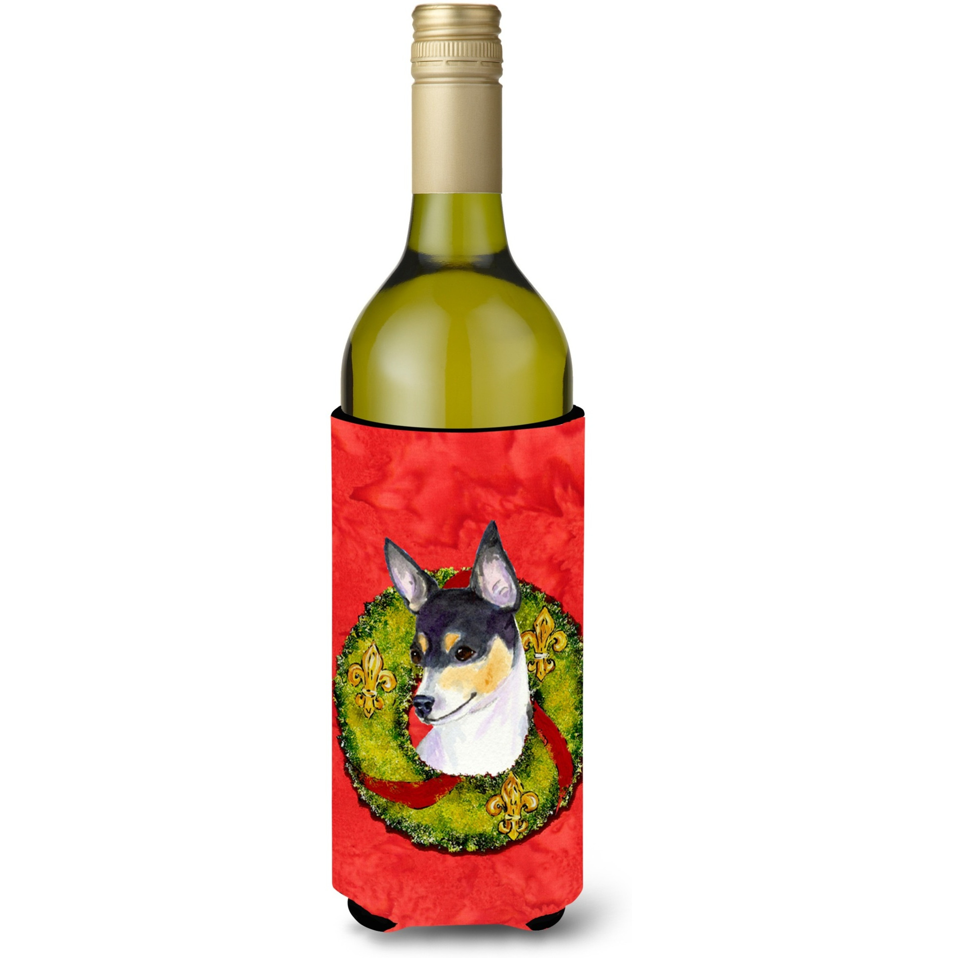 Fox Terrier Cristmas Wreath Wine Bottle Beverage Insulator Beverage Insulator Hugger SS4205LITERK