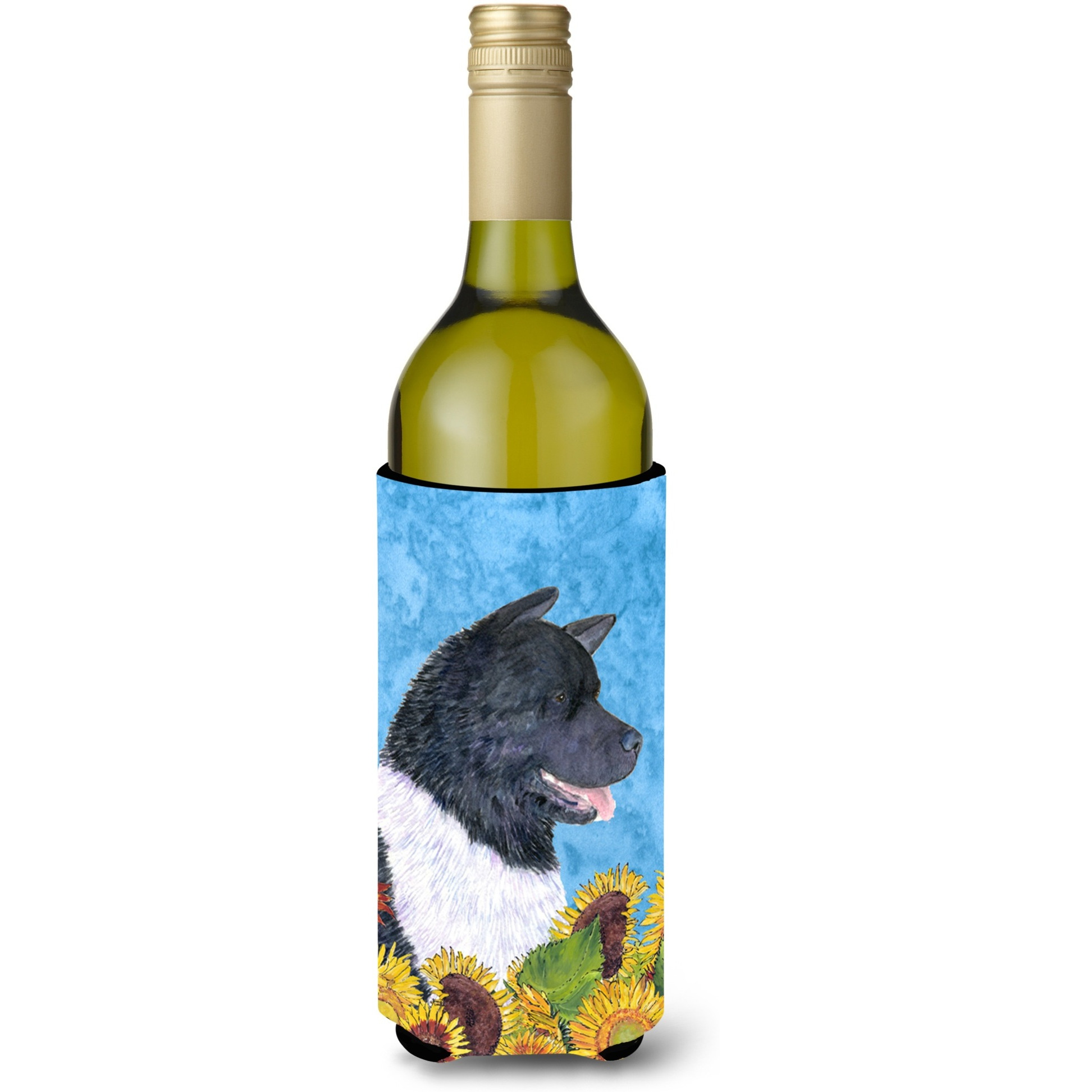 Akita in Summer Flowers Wine Bottle Beverage Insulator Beverage Insulator Hugger