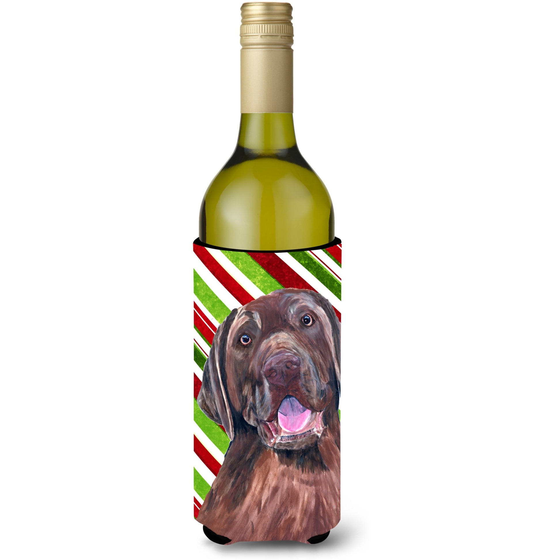 Labrador Candy Cane Holiday Christmas Wine Bottle Beverage Insulator Beverage Insulator Hugger SC9344LITERK