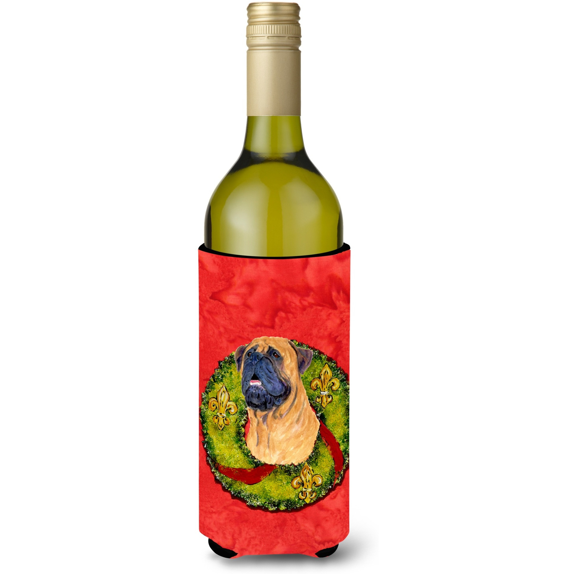 Bullmastiff Cristmas Wreath Wine Bottle Beverage Insulator Beverage Insulator Hugger SS4207LITERK