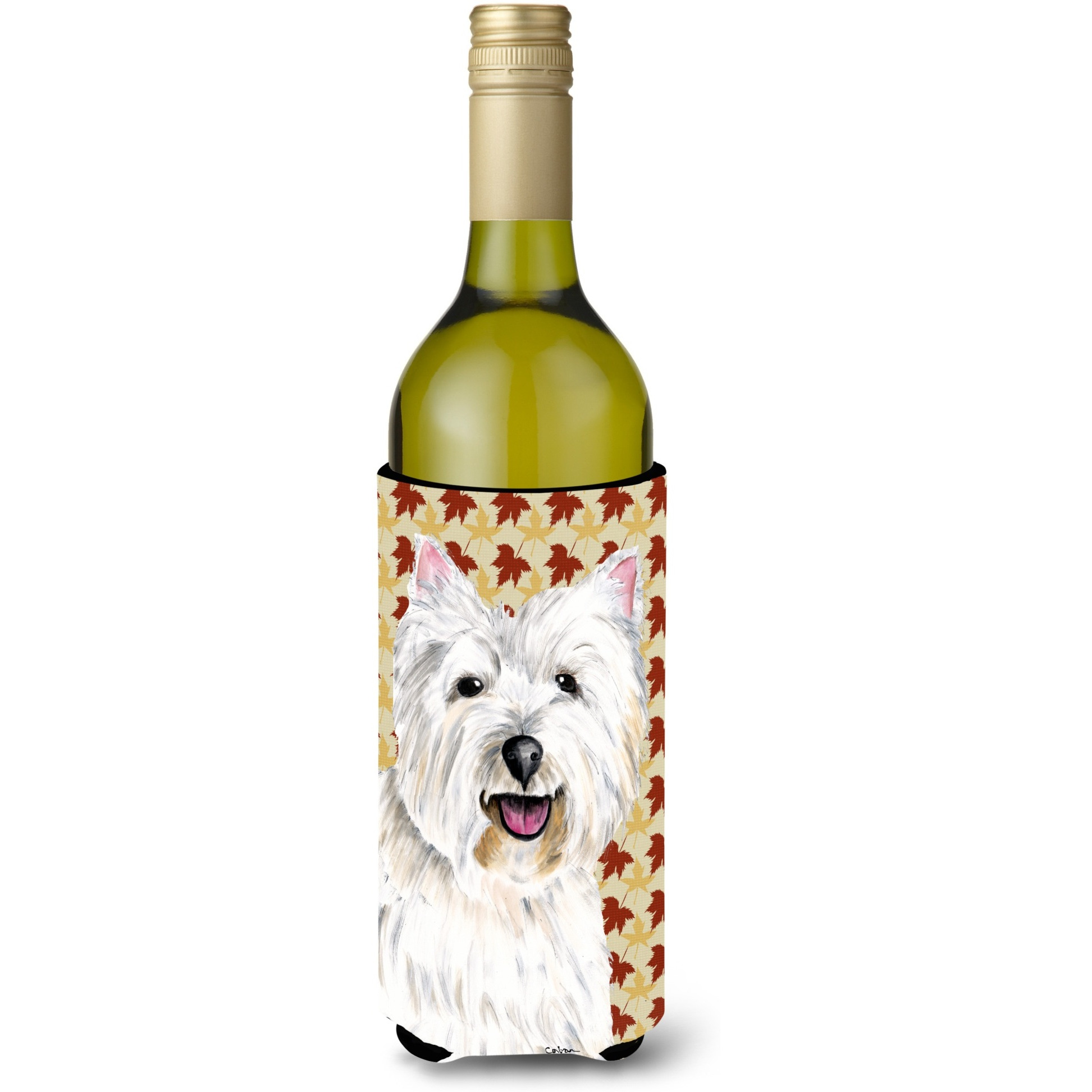 Westie Fall Leaves Portrait Wine Bottle Beverage Insulator Beverage Insulator Hugger SC9210LITERK