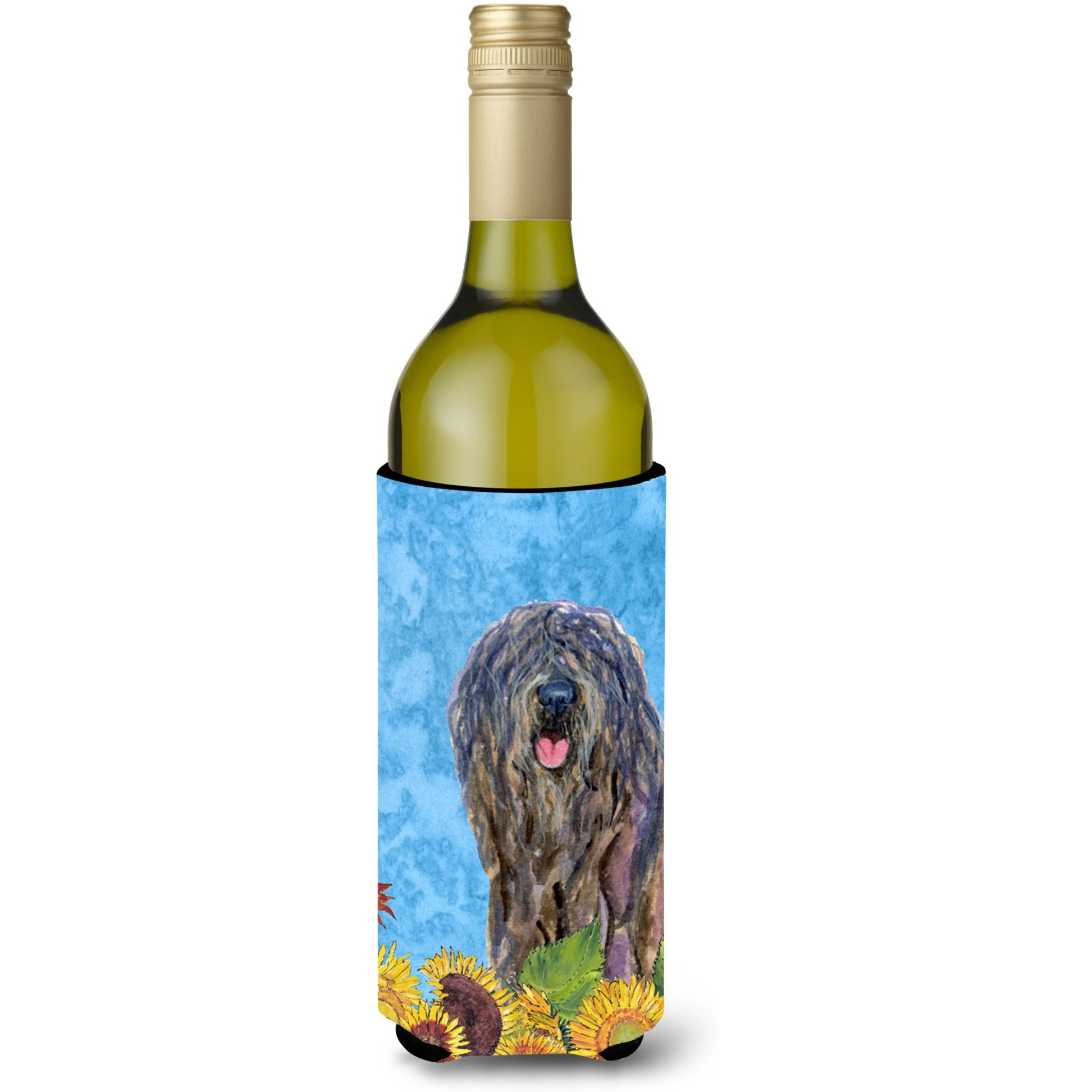 Bergamasco Sheepdog in Summer Flowers Wine Bottle Beverage Insulator Beverage Insulator Hugger