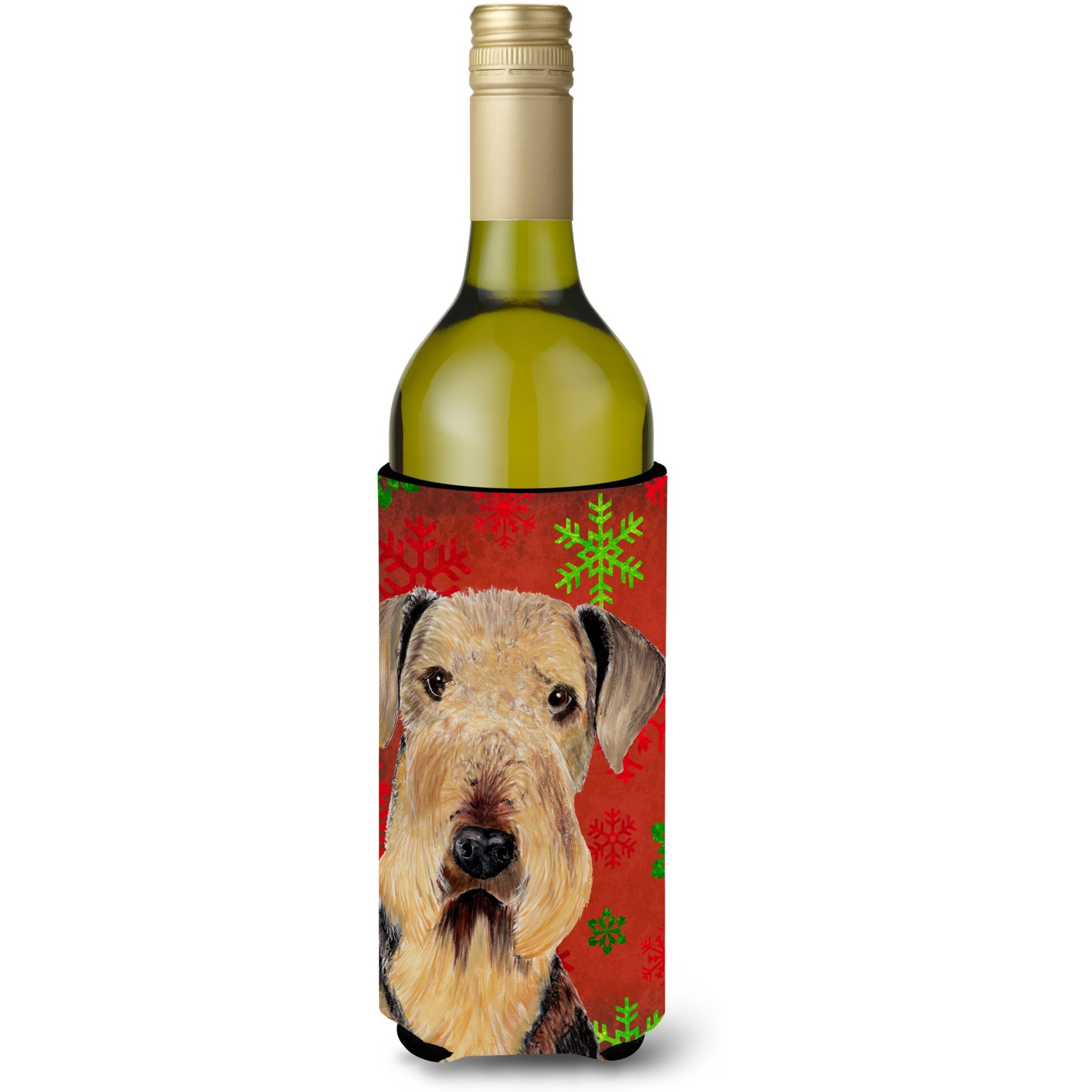 Airedale  Snowflakes Holiday Christmas Wine Bottle Beverage Insulator Beverage Insulator Hugger