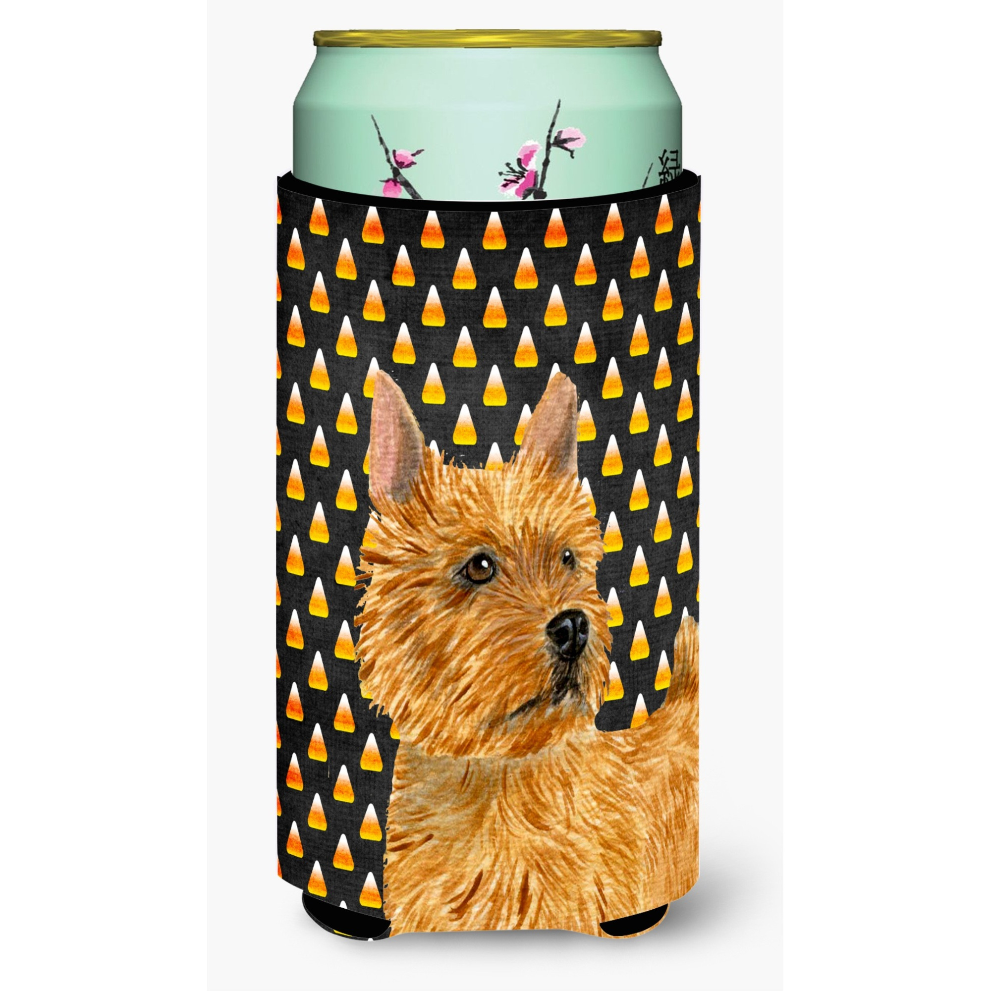 Norwich Terrier Candy Corn Halloween Portrait  Tall Boy Beverage Insulator Beverage Insulator Hugger