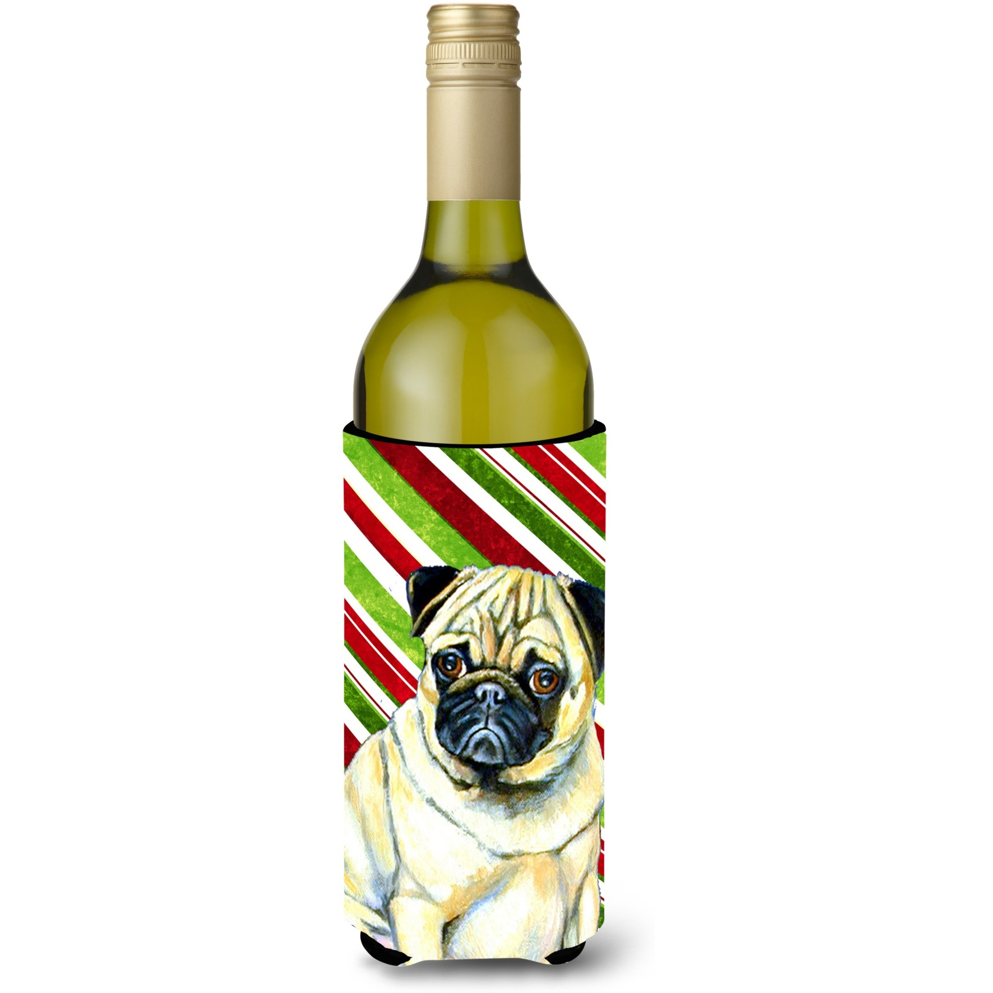 Pug Candy Cane Holiday Christmas Wine Bottle Beverage Insulator Beverage Insulator Hugger