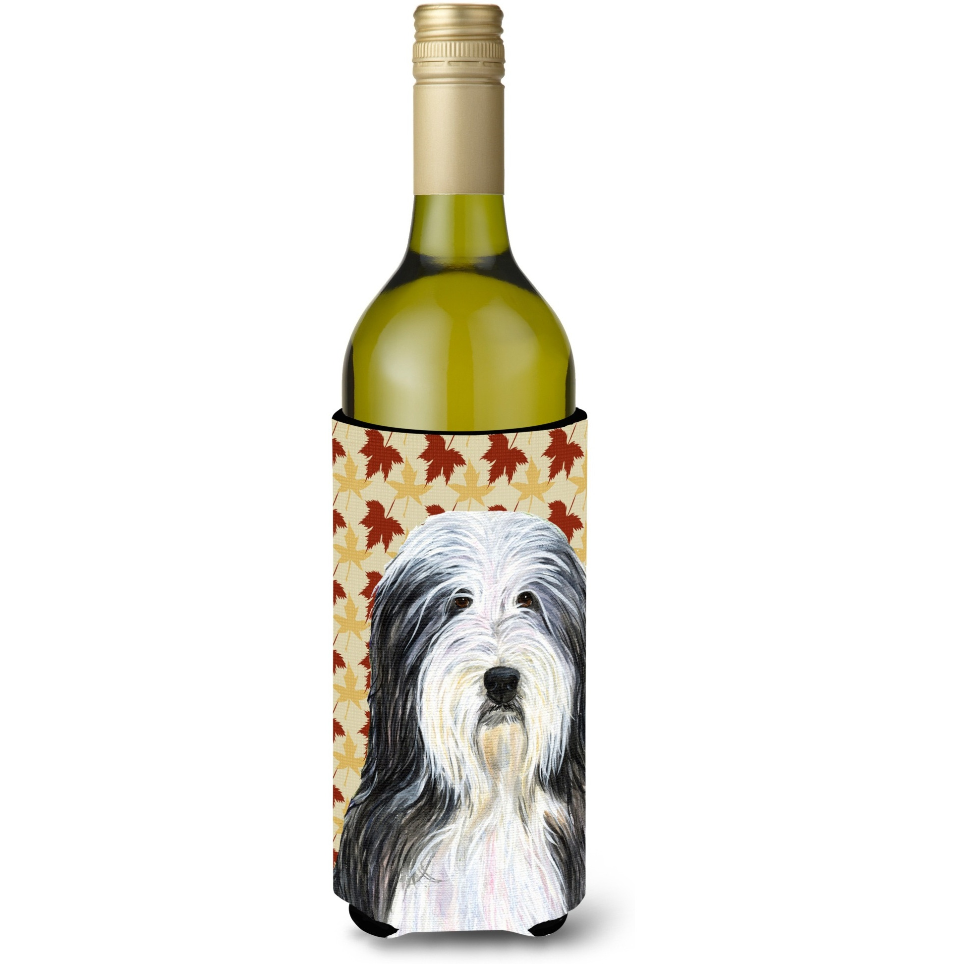 Bearded Collie Fall Leaves Portrait Wine Bottle Beverage Insulator Beverage Insulator Hugger SS4359LITERK