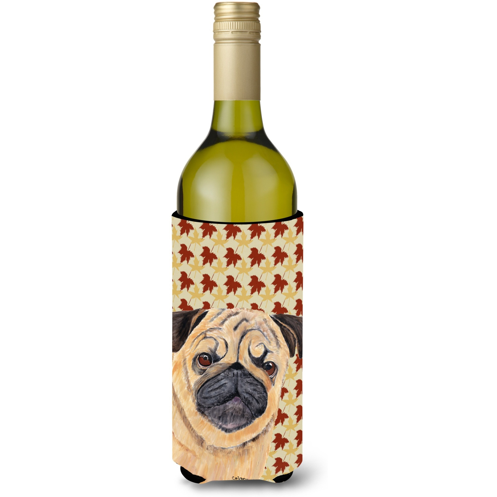 Pug Fall Leaves Portrait Wine Bottle Beverage Insulator Beverage Insulator Hugger SC9211LITERK