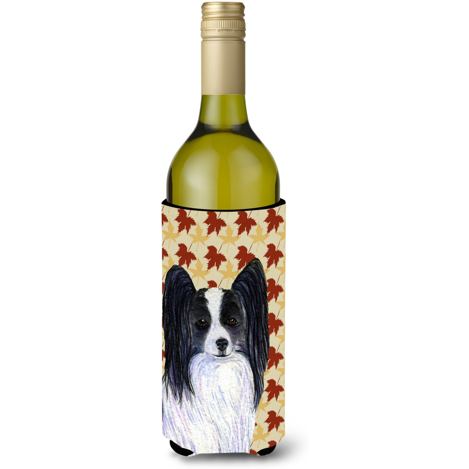 Papillon Fall Leaves Portrait Wine Bottle Beverage Insulator Beverage Insulator Hugger SS4351LITERK