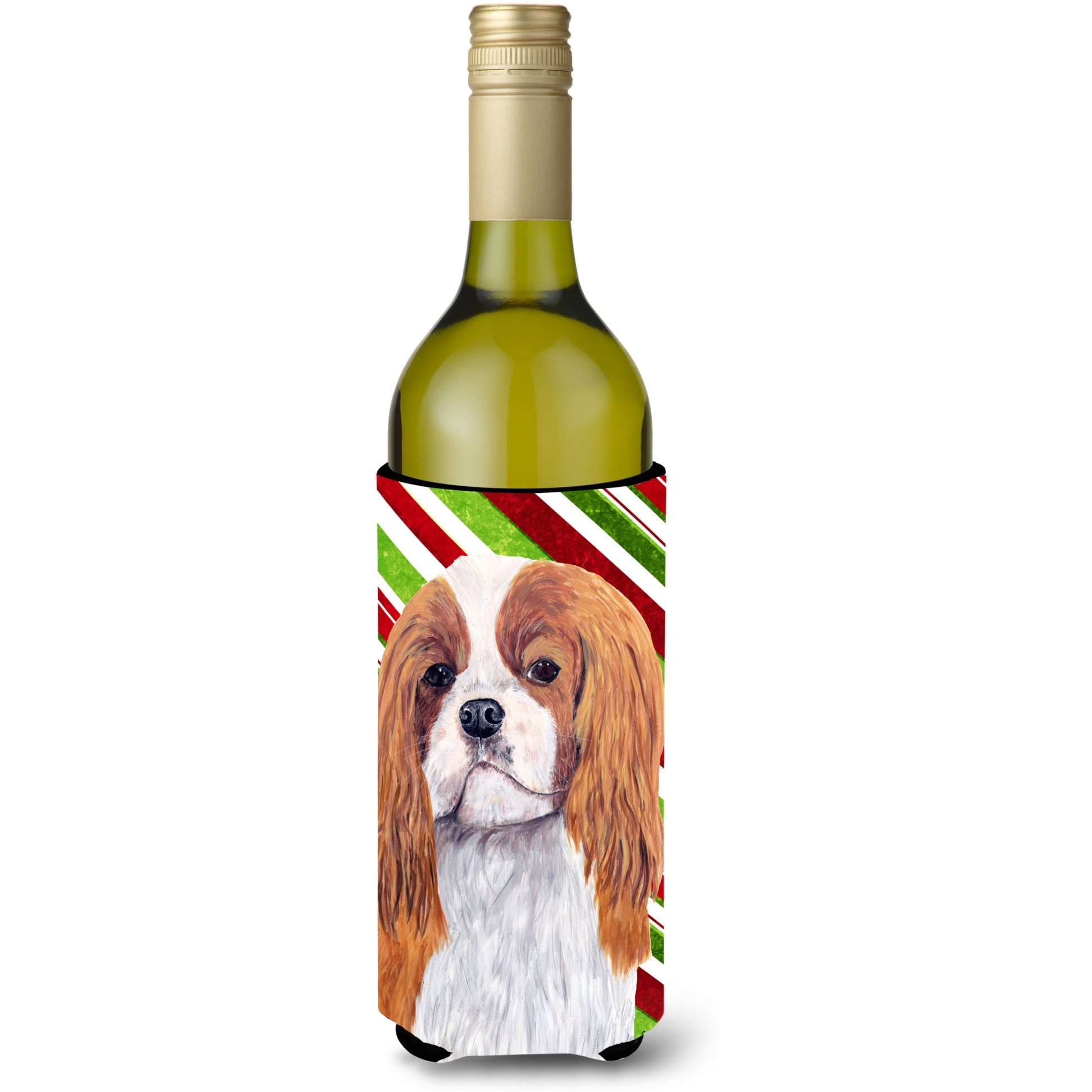 Cavalier Spaniel Candy Cane Holiday Christmas Wine Bottle Beverage Insulator Beverage Insulator Hugger