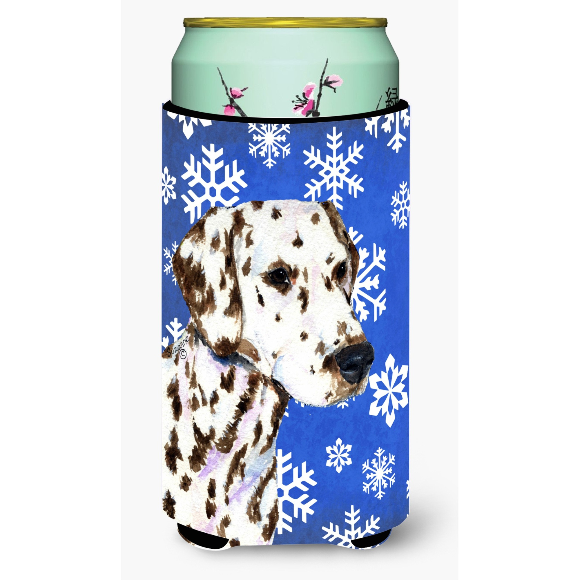Dalmatian Winter Snowflakes Holiday  Tall Boy Beverage Insulator Beverage Insulator Hugger