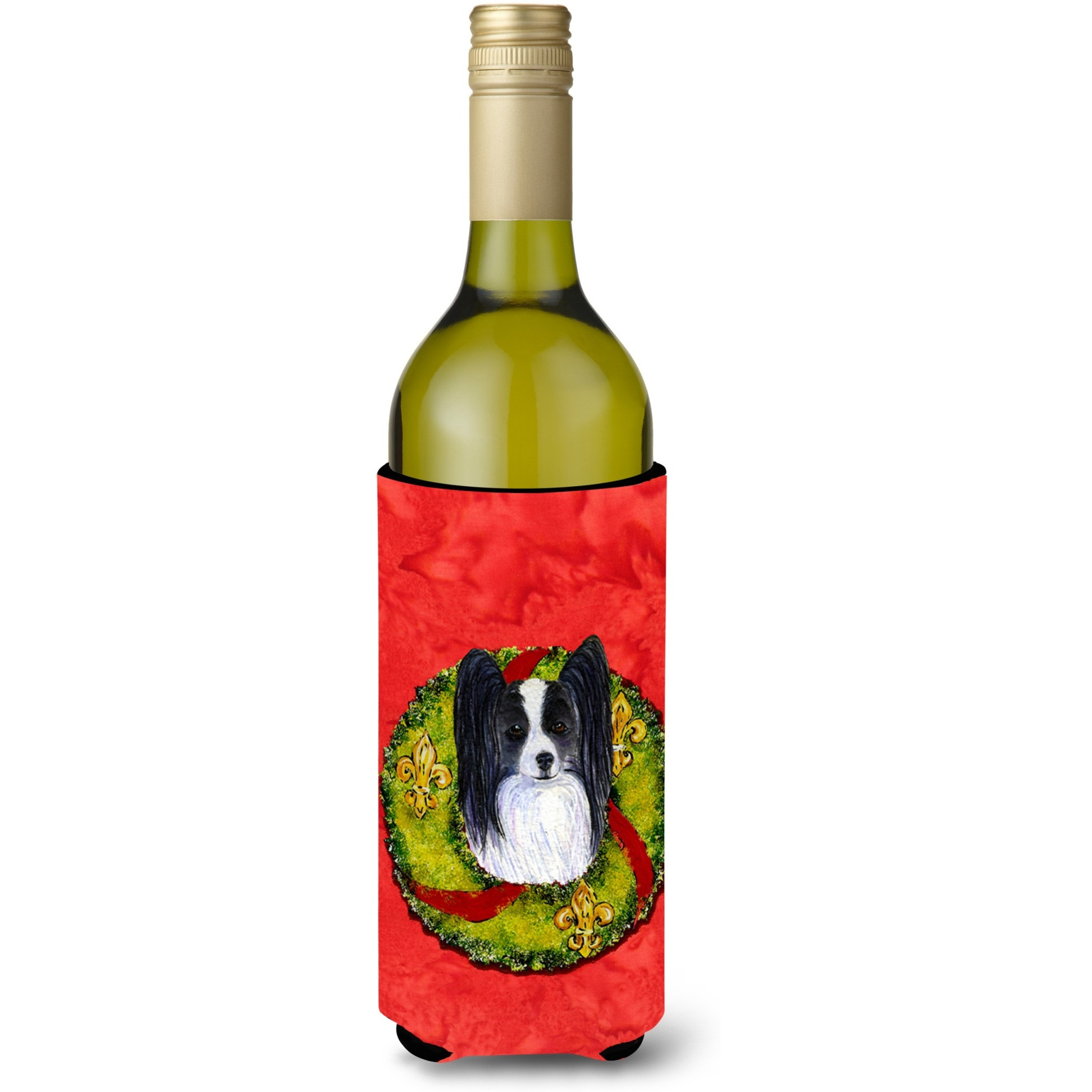 Papillon Cristmas Wreath Wine Bottle Beverage Insulator Beverage Insulator Hugger