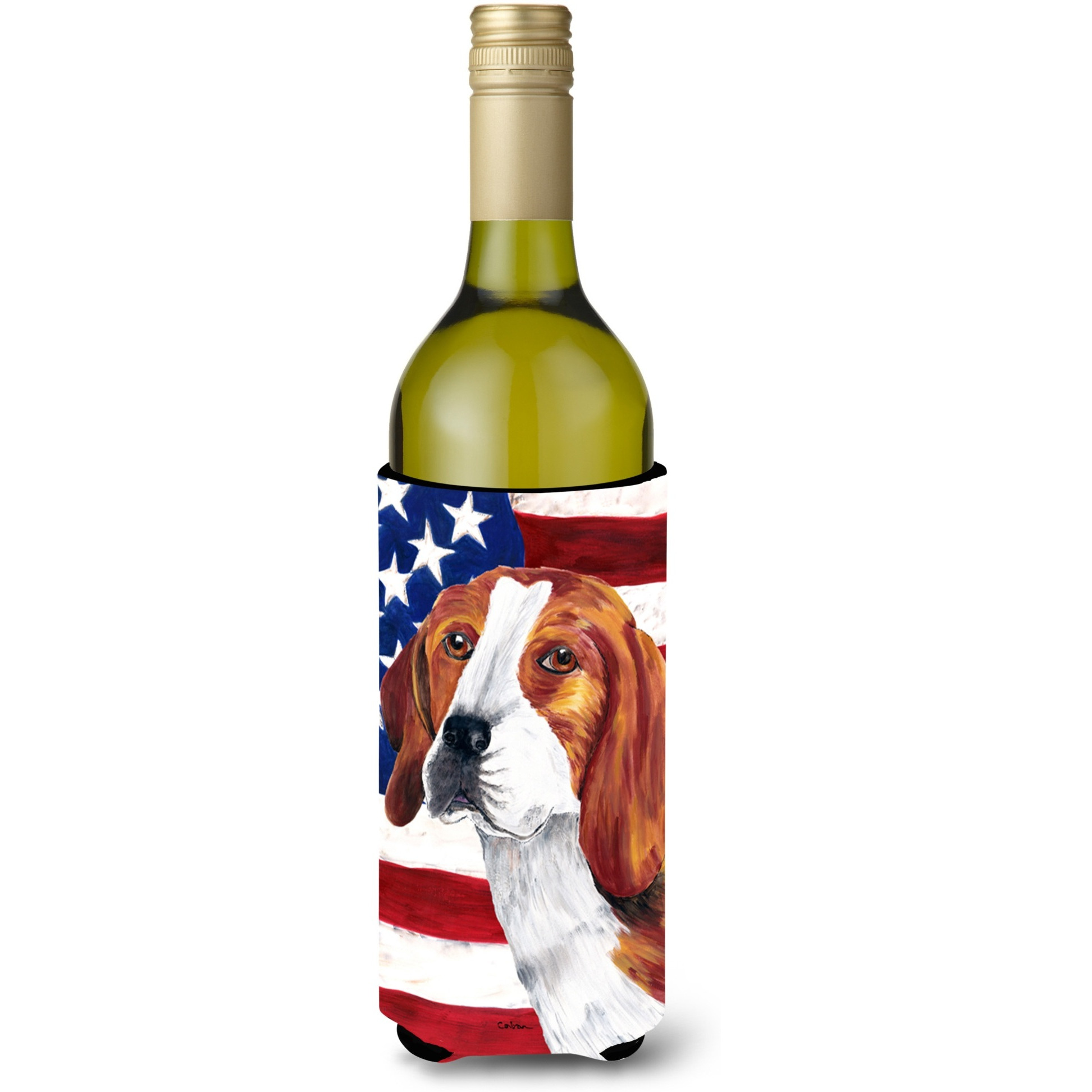USA American Flag with Beagle Wine Bottle Beverage Insulator Beverage Insulator Hugger