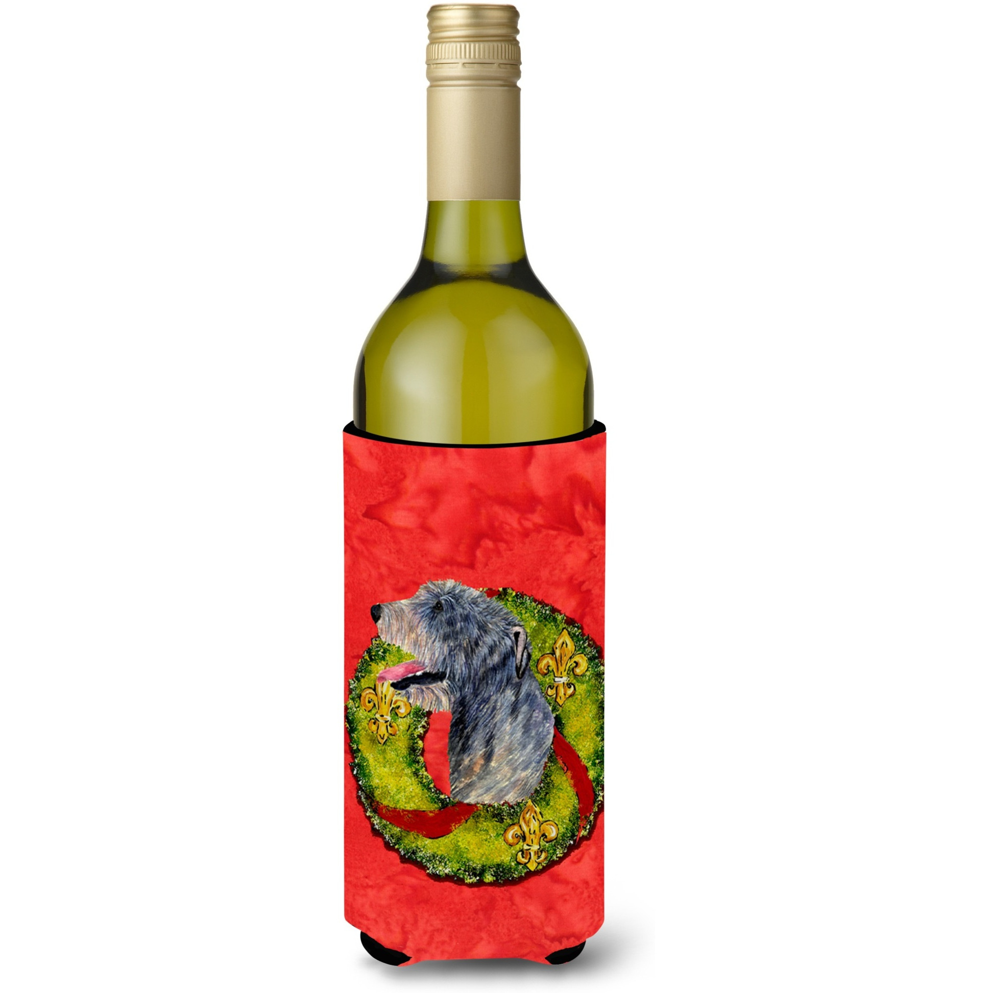 Irish Wolfhound Cristmas Wreath Wine Bottle Beverage Insulator Beverage Insulator Hugger