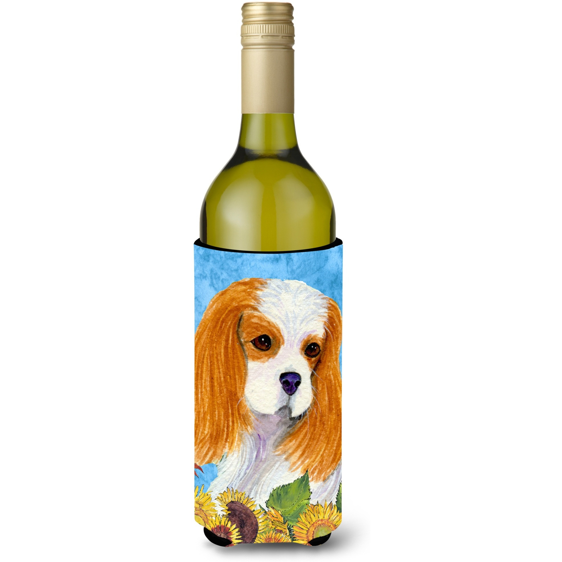 Cavalier Spaniel in Summer Flowers Wine Bottle Beverage Insulator Beverage Insulator Hugger