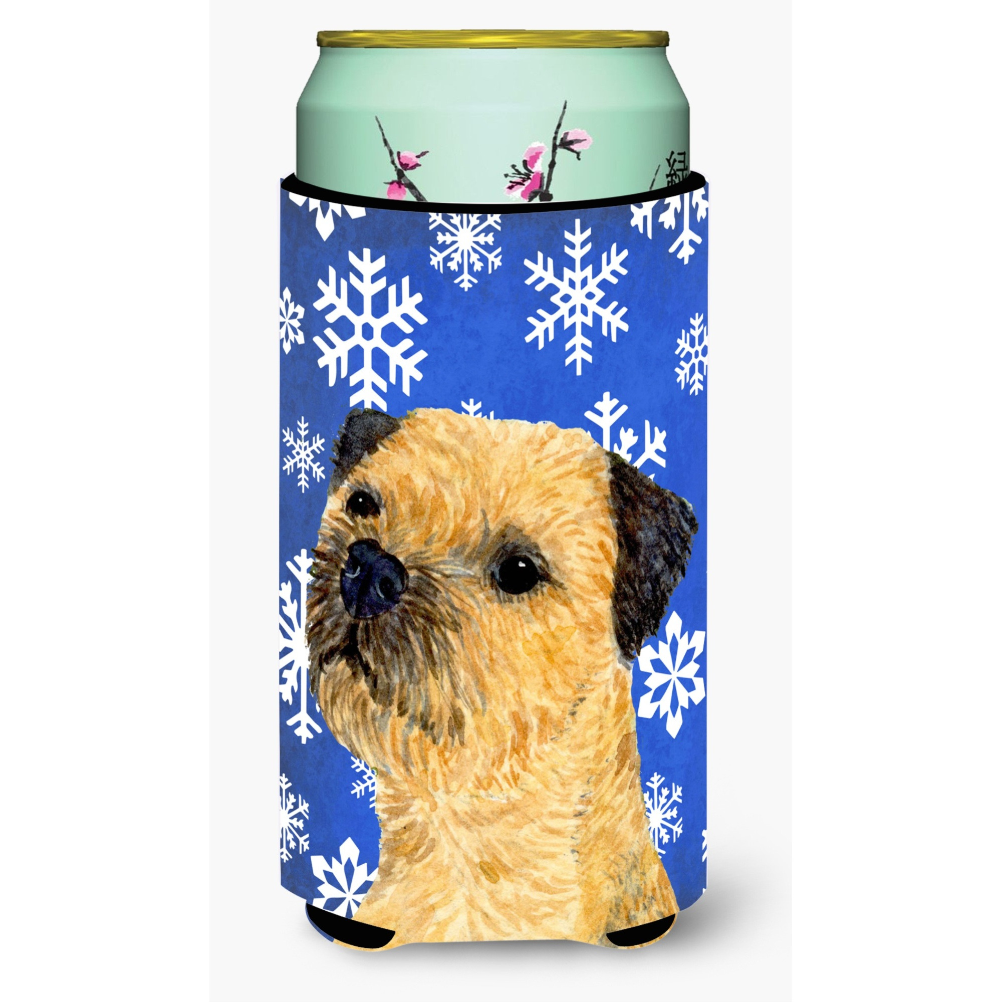 Border Terrier Winter Snowflakes Holiday  Tall Boy Beverage Insulator Beverage Insulator Hugger