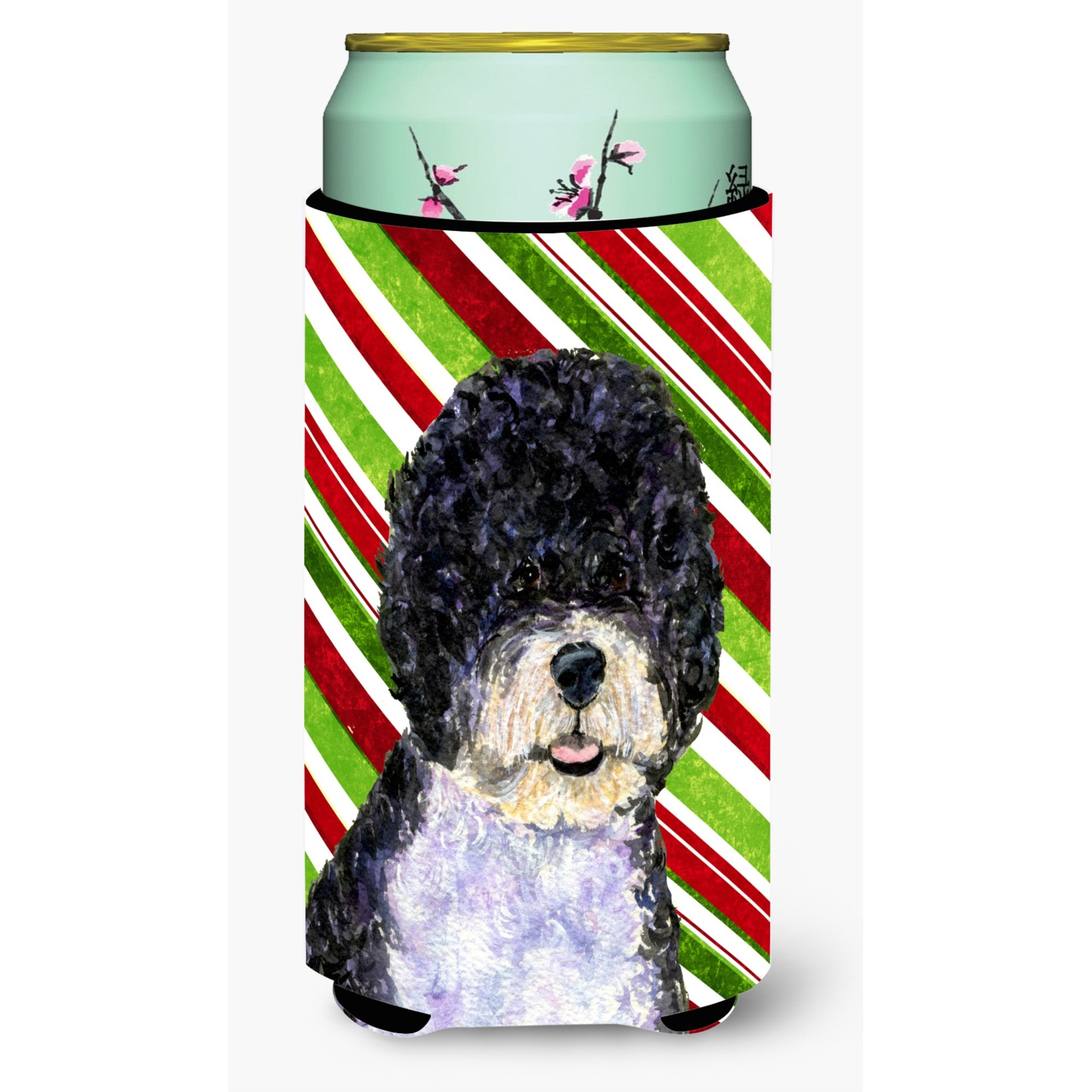 Portuguese Water Dog Candy Cane Holiday Christmas  Tall Boy Beverage Insulator Beverage Insulator Hugger