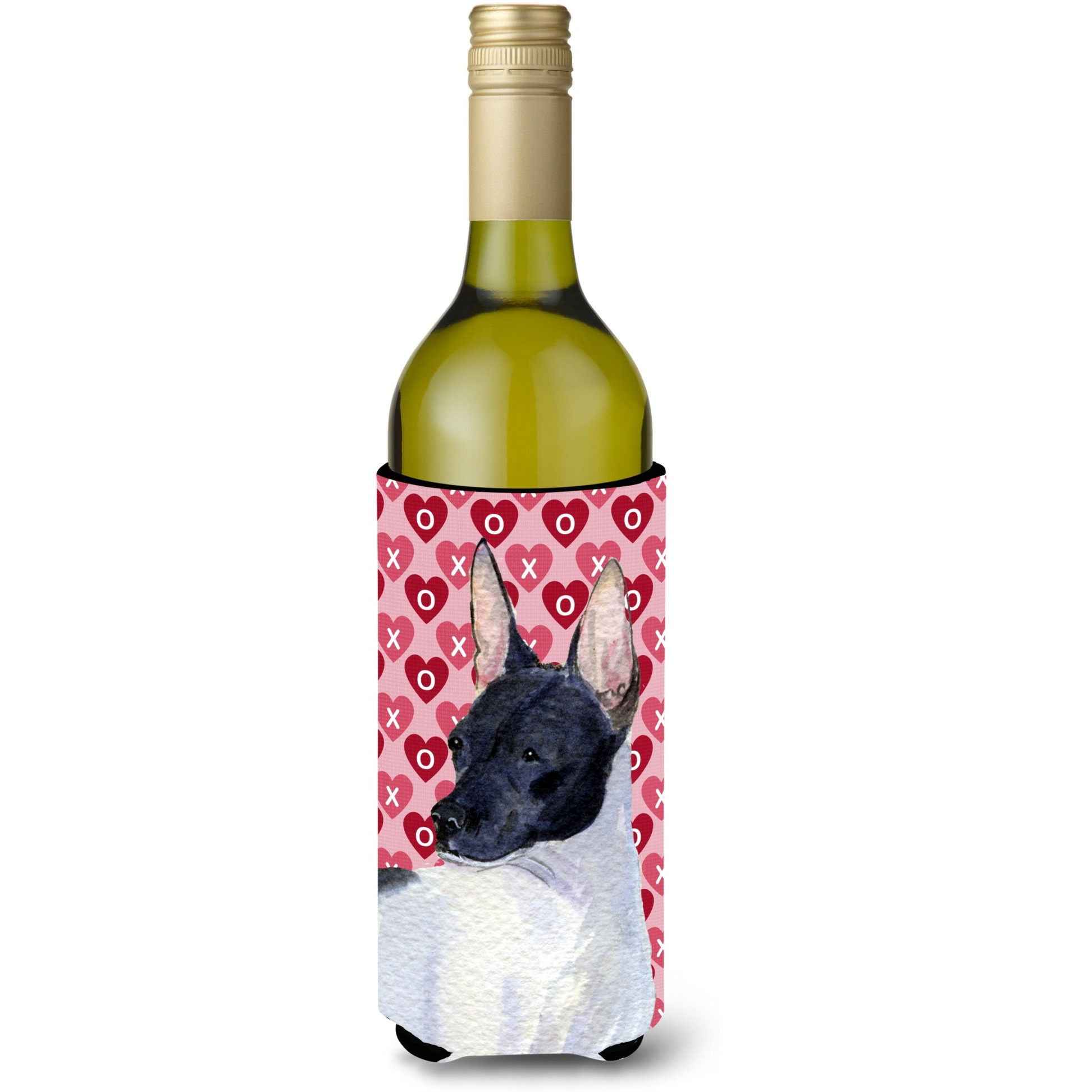 Rat Terrier Hearts Love and Valentine's Day Portrait Wine Bottle Beverage Insulator Beverage Insulator Hugger