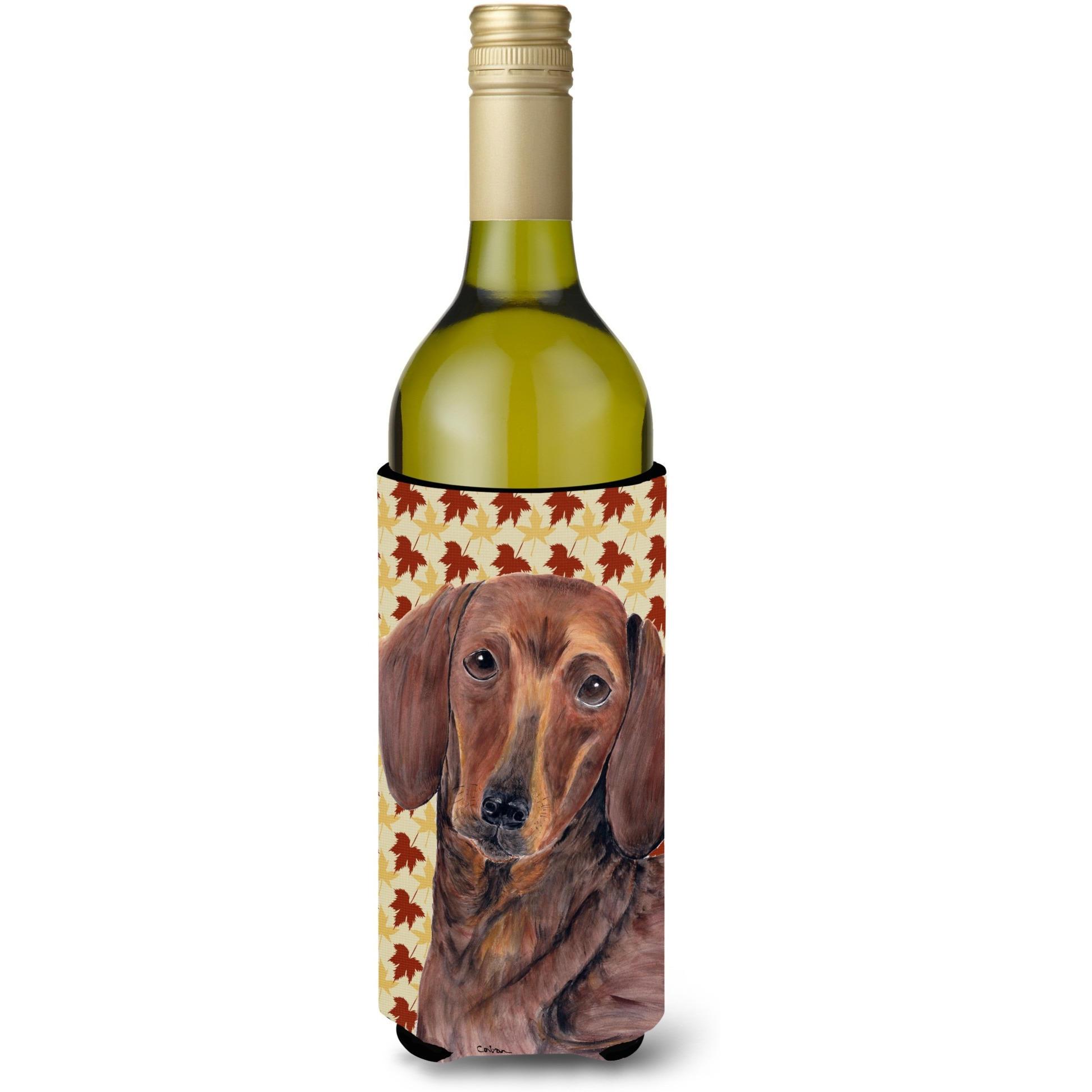 Dachshund Fall Leaves Portrait Wine Bottle Beverage Insulator Beverage Insulator Hugger SC9208LITERK