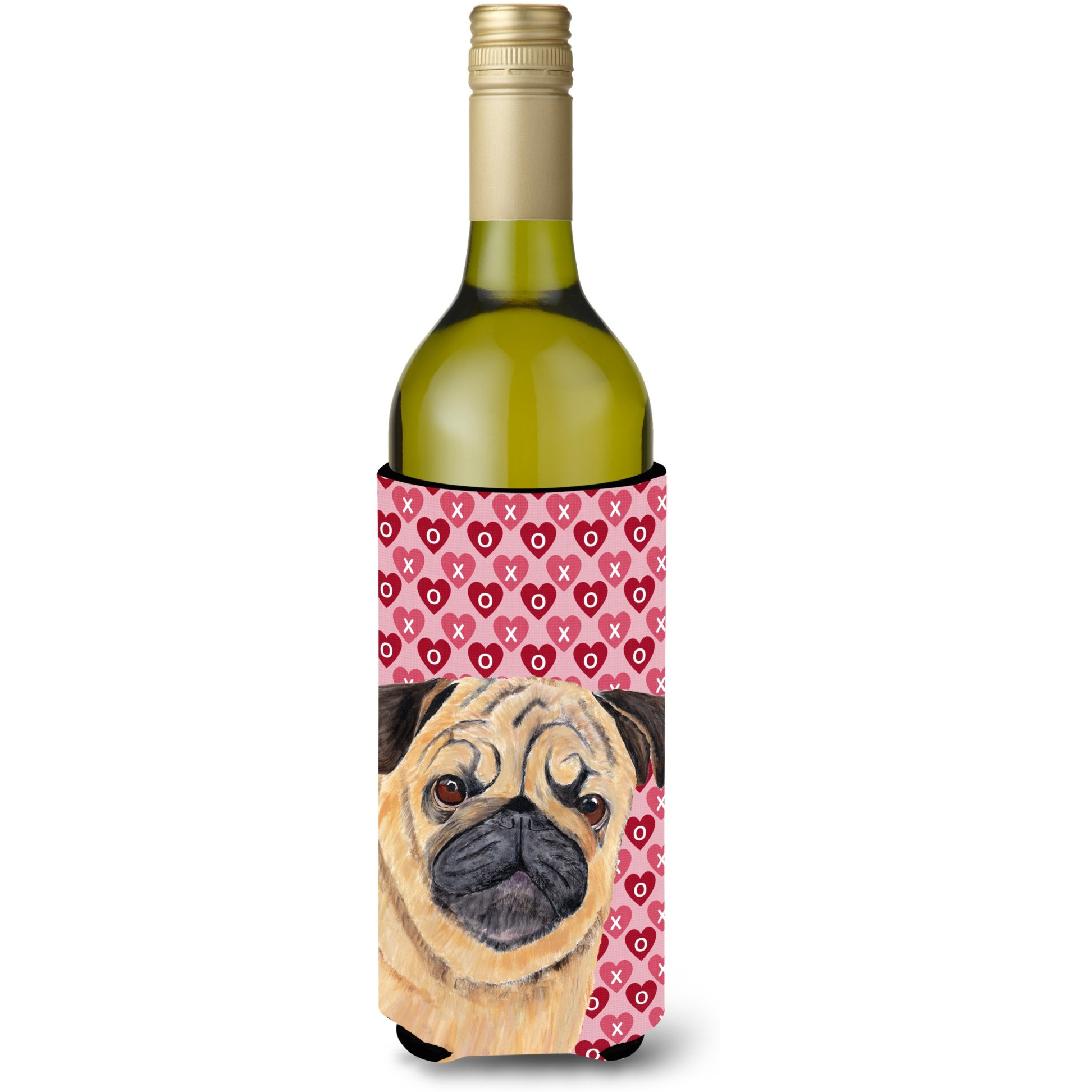 Pug Hearts Love  Valentine's Day Portrait Wine Bottle Beverage Insulator Beverage Insulator Hugger