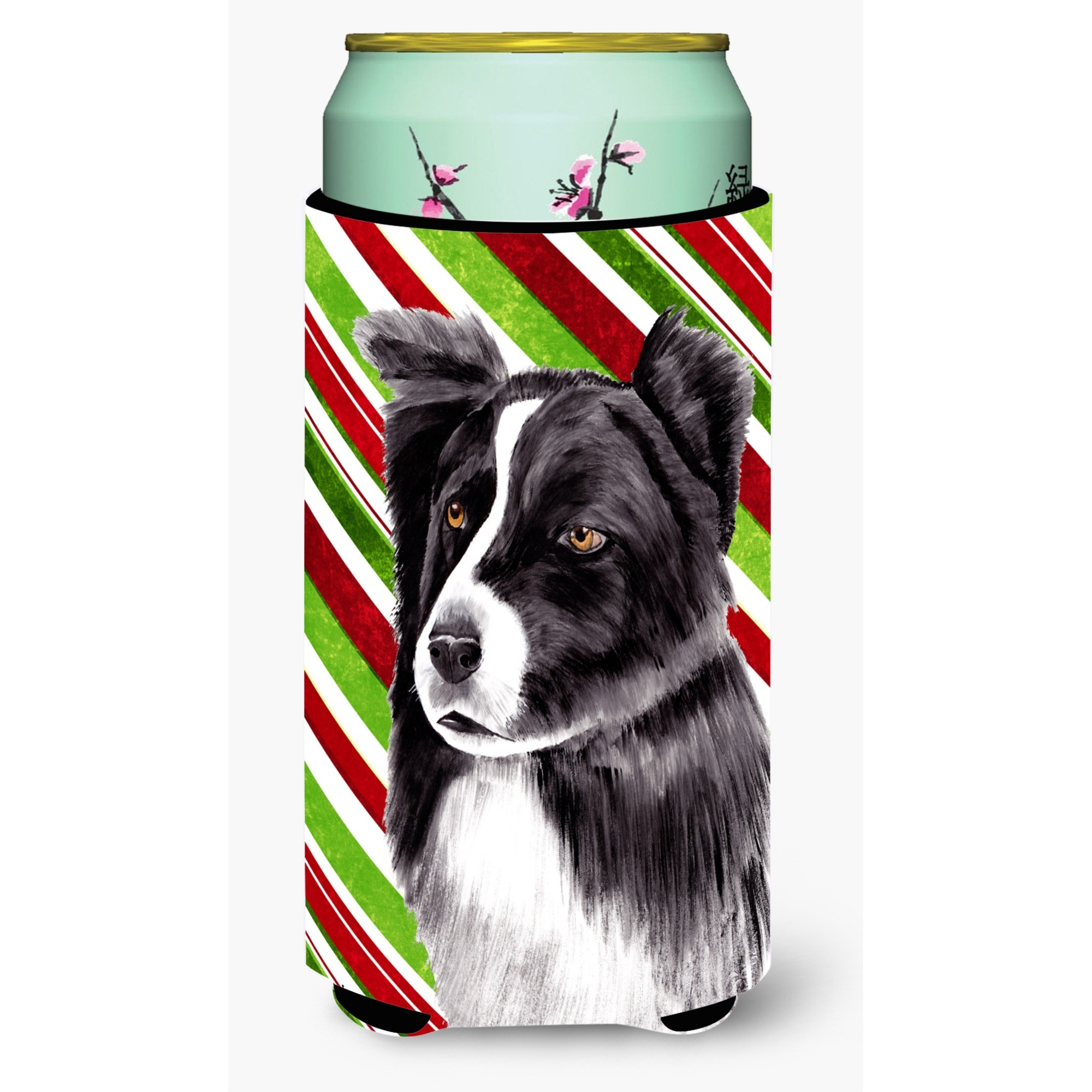 Border Collie Candy Cane Holiday Christmas  Tall Boy Beverage Insulator Beverage Insulator Hugger