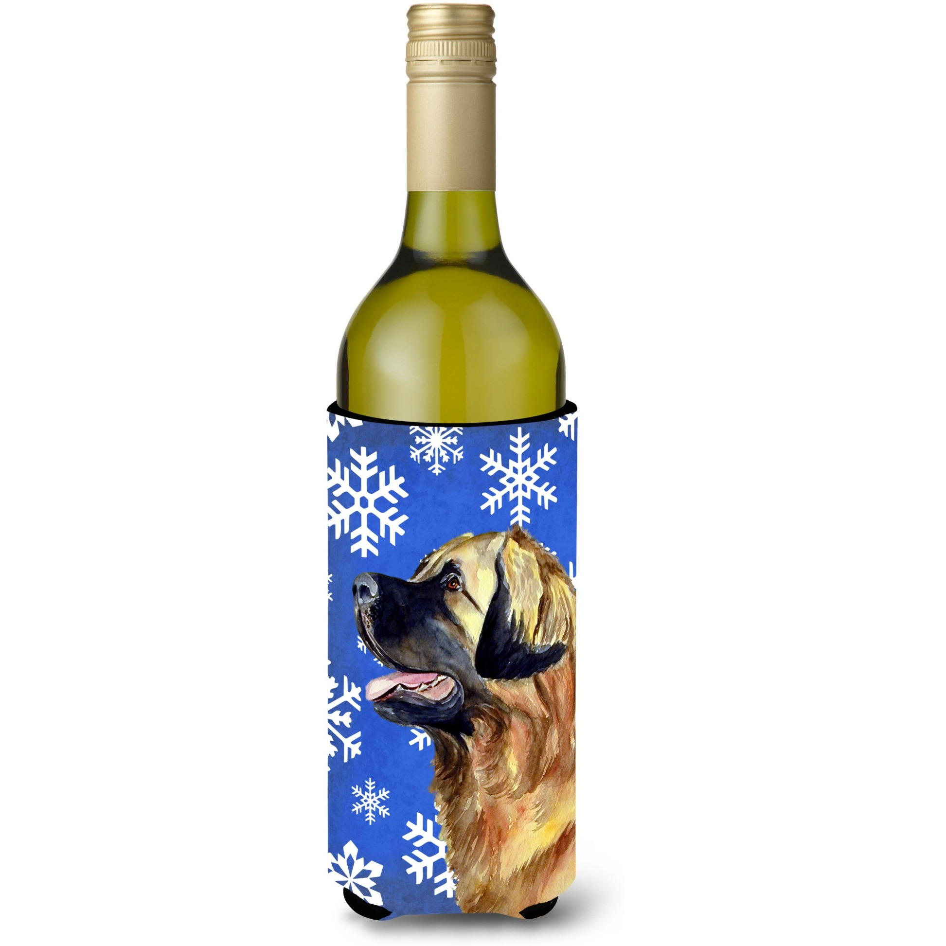 Leonberger Winter Snowflakes Holiday Wine Bottle Beverage Insulator Beverage Insulator Hugger