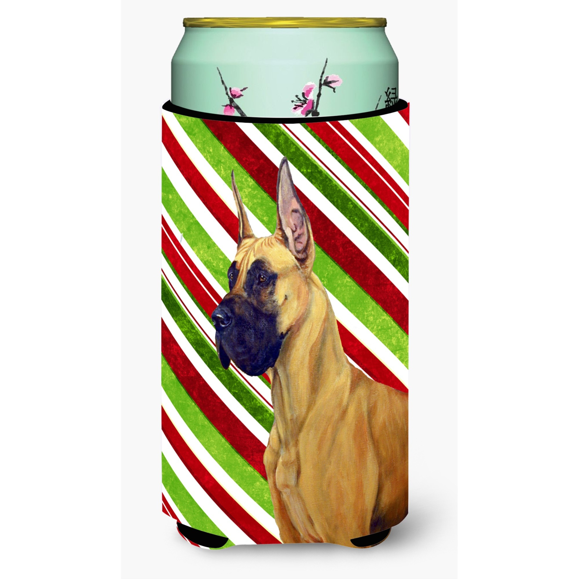 Great Dane Candy Cane Holiday Christmas  Tall Boy Beverage Insulator Beverage Insulator Hugger
