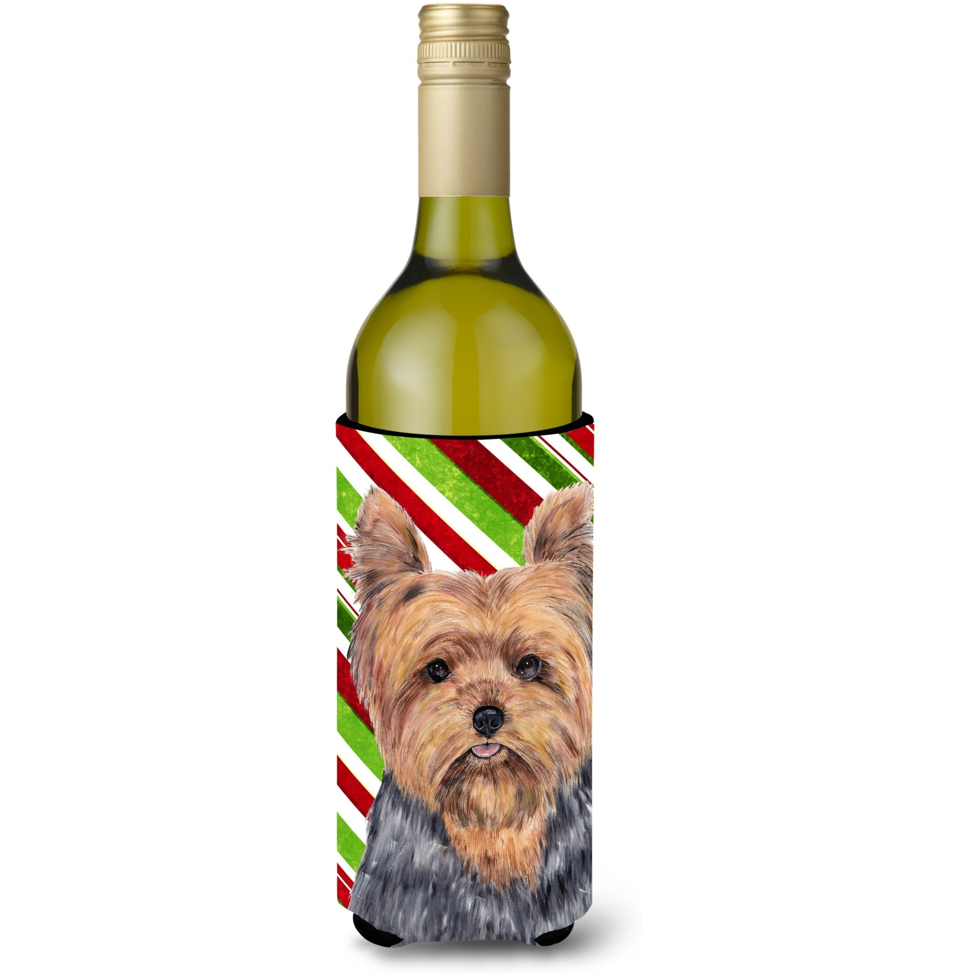 &quotCaroline's Treasures SC9348LITERK Yorkie Candy Cane Holiday Christmas Wine Bottle Koozie Hugger, 750 mL, Multicolor"