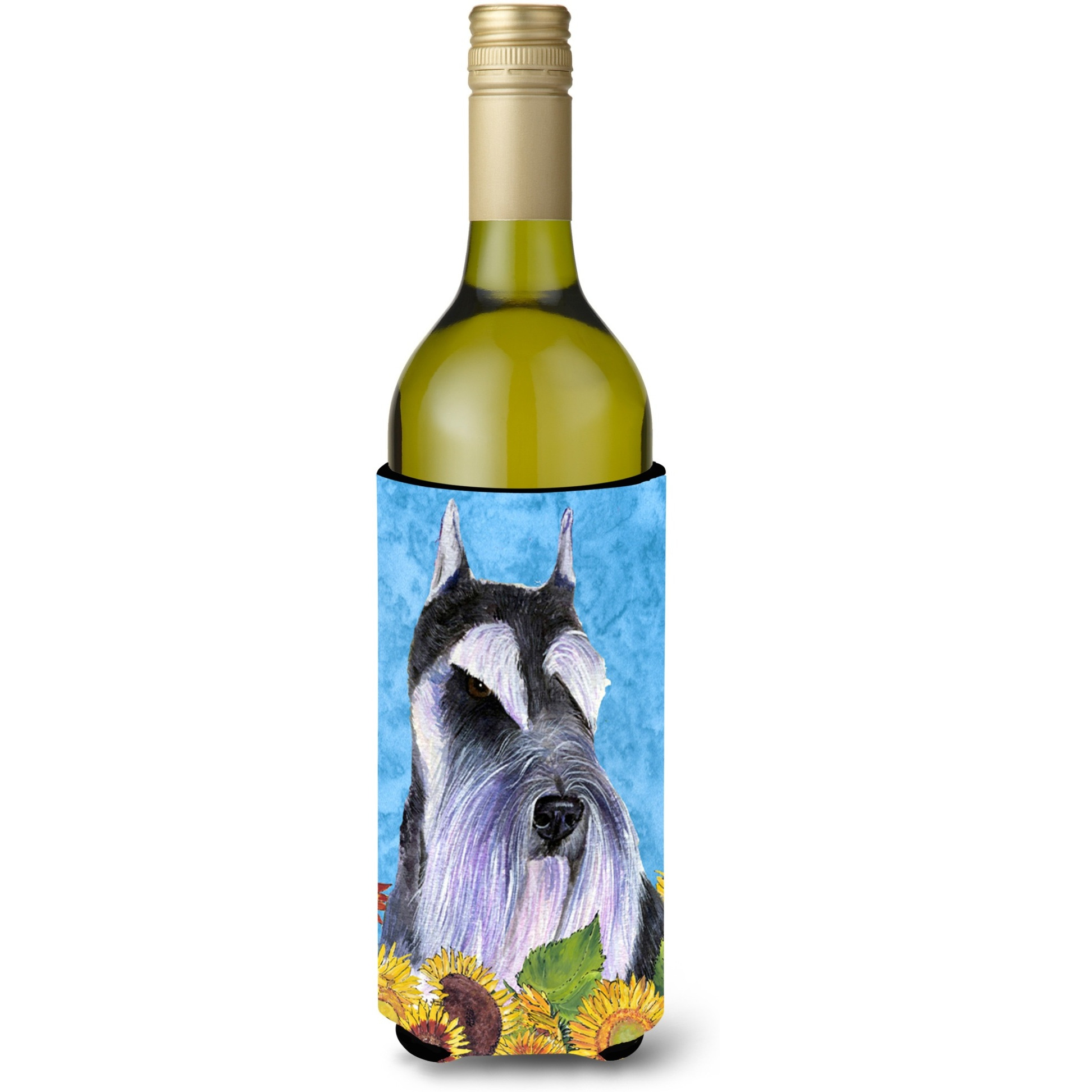 Schnauzer in Summer Flowers Wine Bottle Beverage Insulator Beverage Insulator Hugger