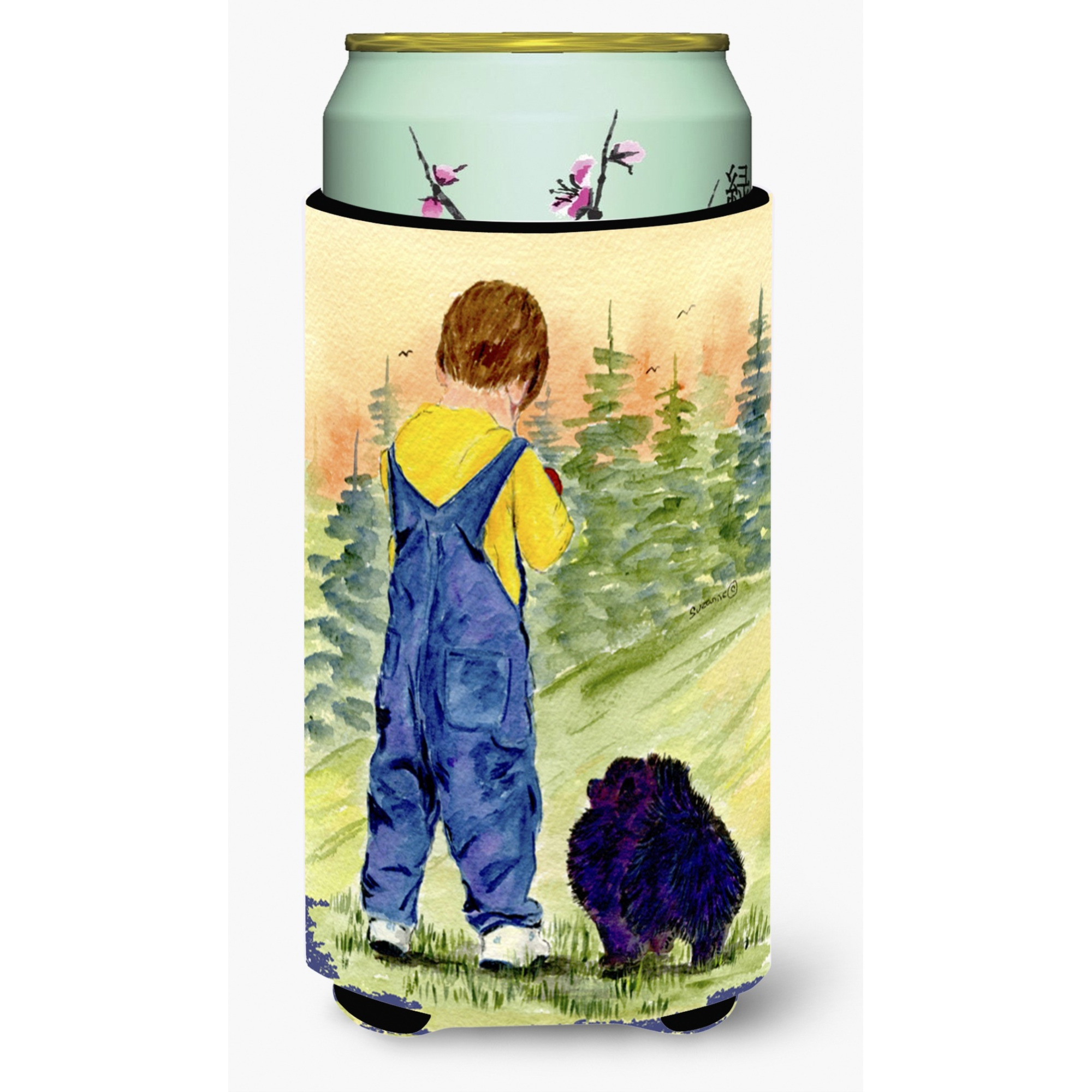Little Boy with his  Pomeranian  Tall Boy Beverage Insulator Beverage Insulator Hugger
