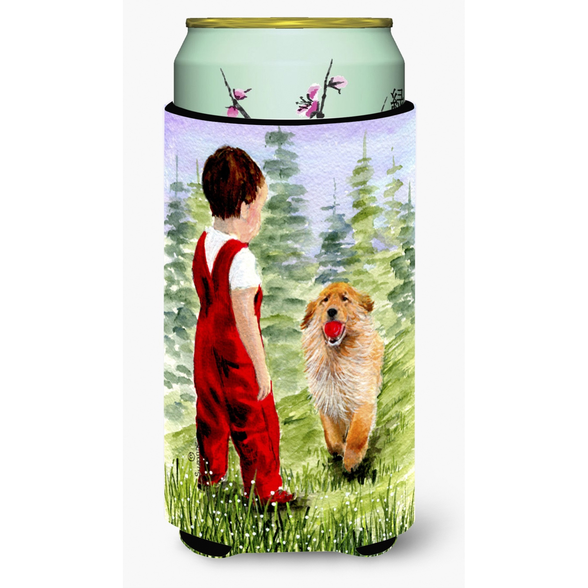 Little Boy with his  Golden Retriever  Tall Boy Beverage Insulator Beverage Insulator Hugger