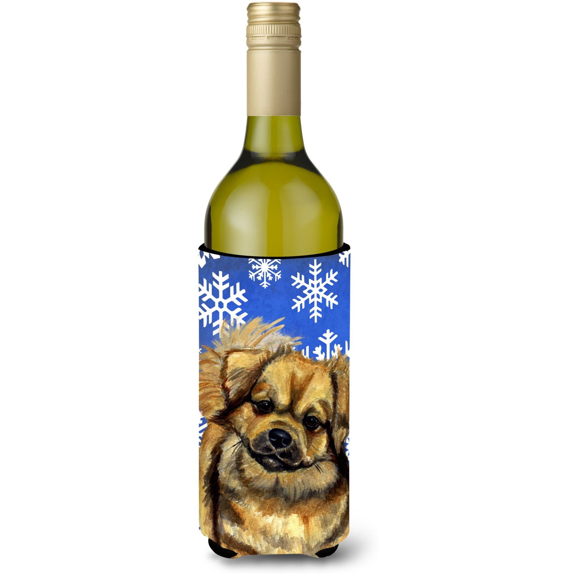 Tibetan Spaniel Winter Snowflakes Holiday Wine Bottle Beverage Insulator Beverage Insulator Hugger