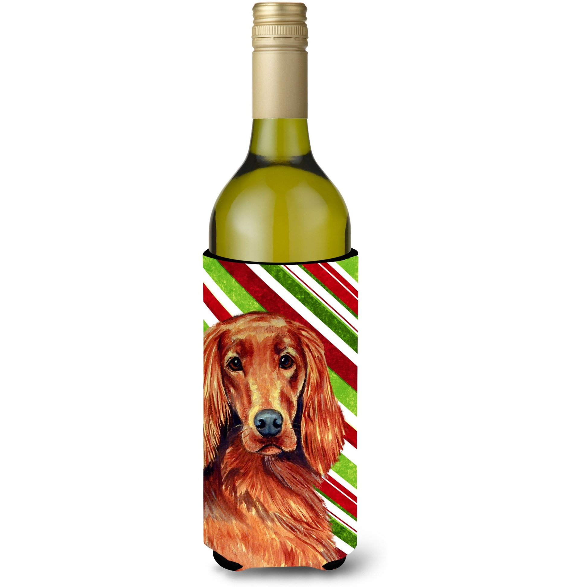 Irish Setter Candy Cane Holiday Christmas Wine Bottle Beverage Insulator Beverage Insulator Hugger