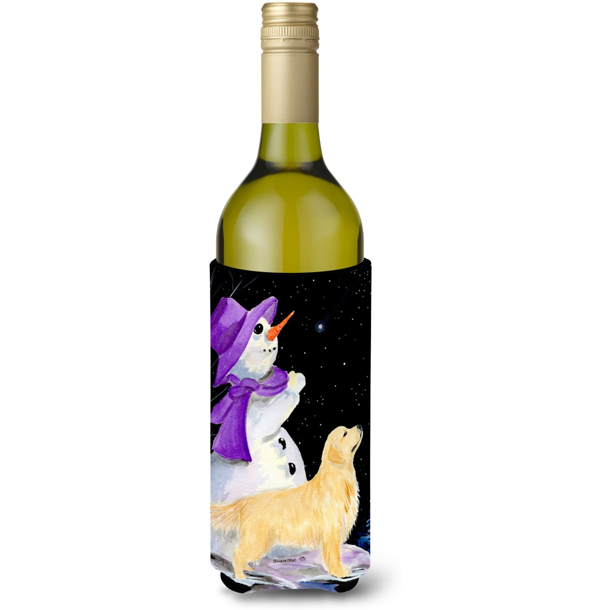 Snowman with Golden Retriever Wine Bottle Beverage Insulator Beverage Insulator Hugger