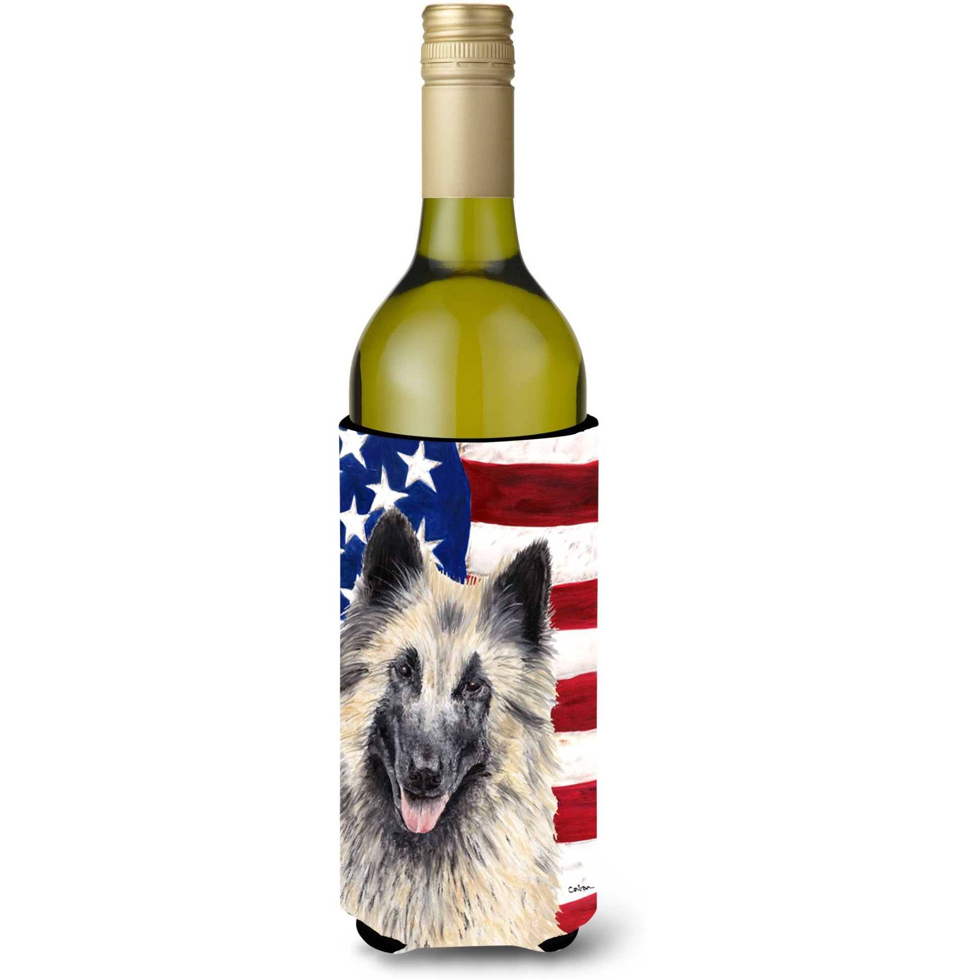 USA American Flag with Belgian Tervuren Wine Bottle Beverage Insulator Beverage Insulator Hugger