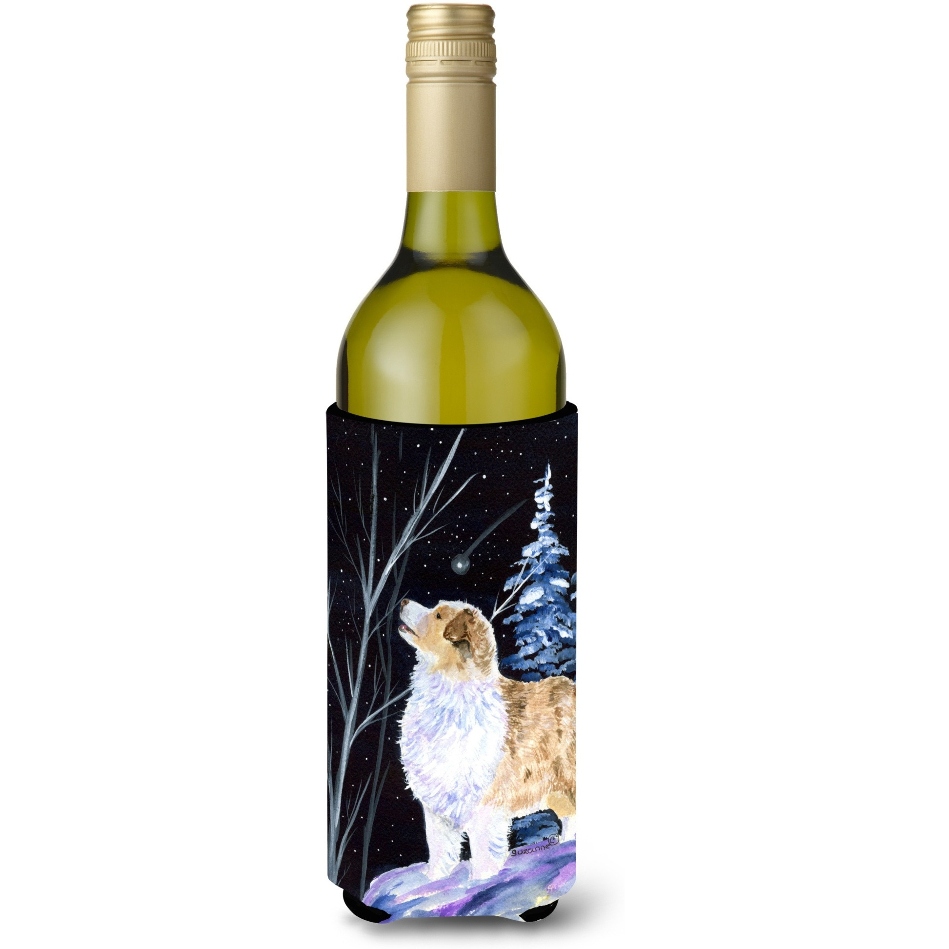 Starry Night Australian Shepherd Wine Bottle Beverage Insulator Beverage Insulator Hugger SS8367LITERK