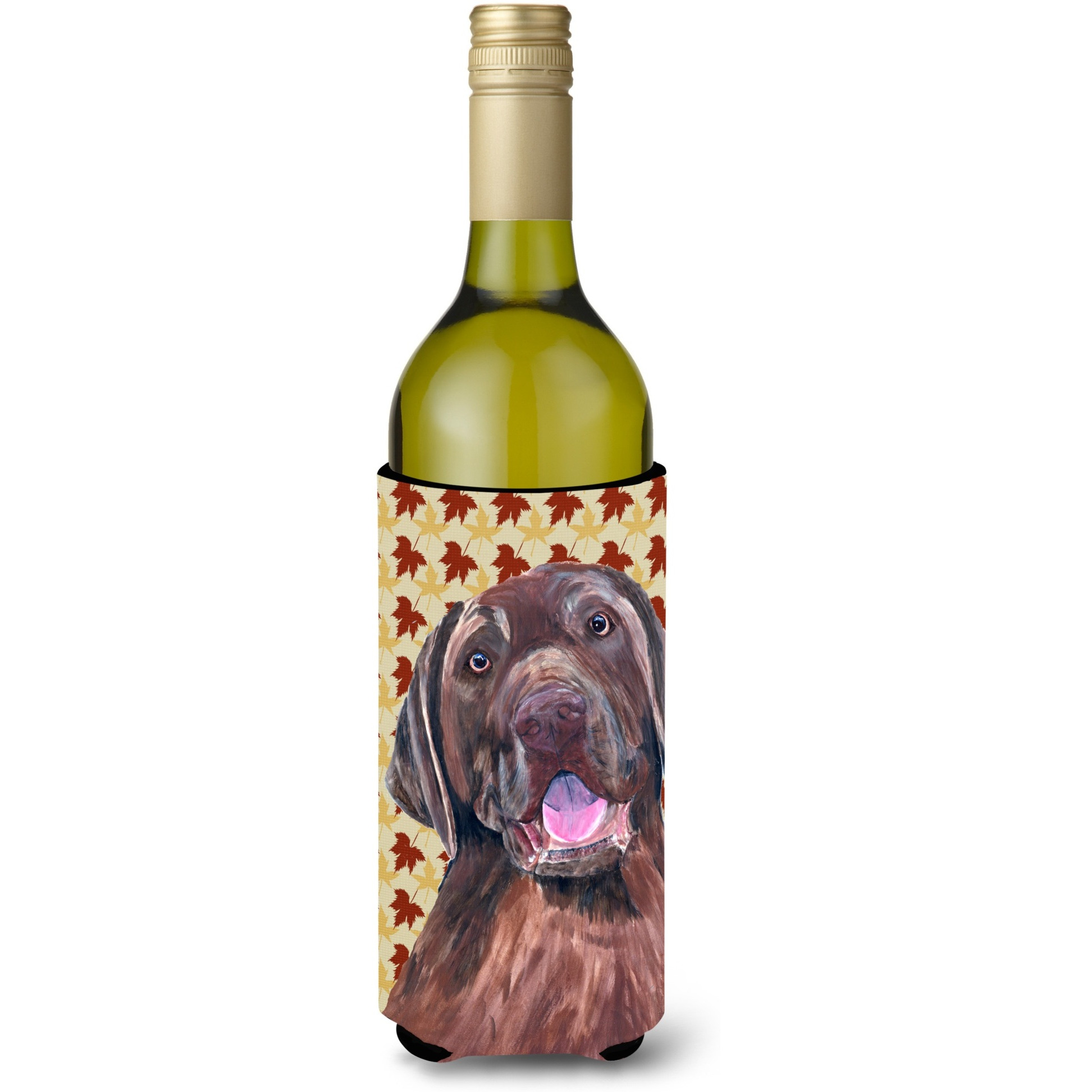 Labrador Chocolate Fall Leaves Portrait Wine Bottle Beverage Insulator Beverage Insulator Hugger