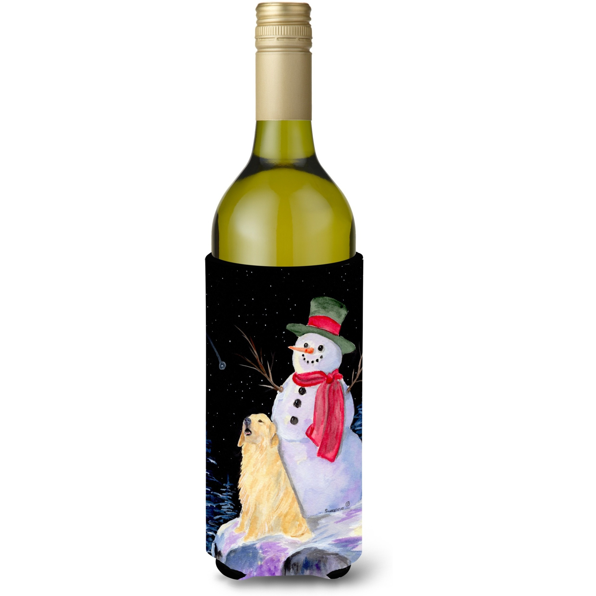Snowman with Golden Retriever Wine Bottle Beverage Insulator Beverage Insulator Hugger SS8951LITERK