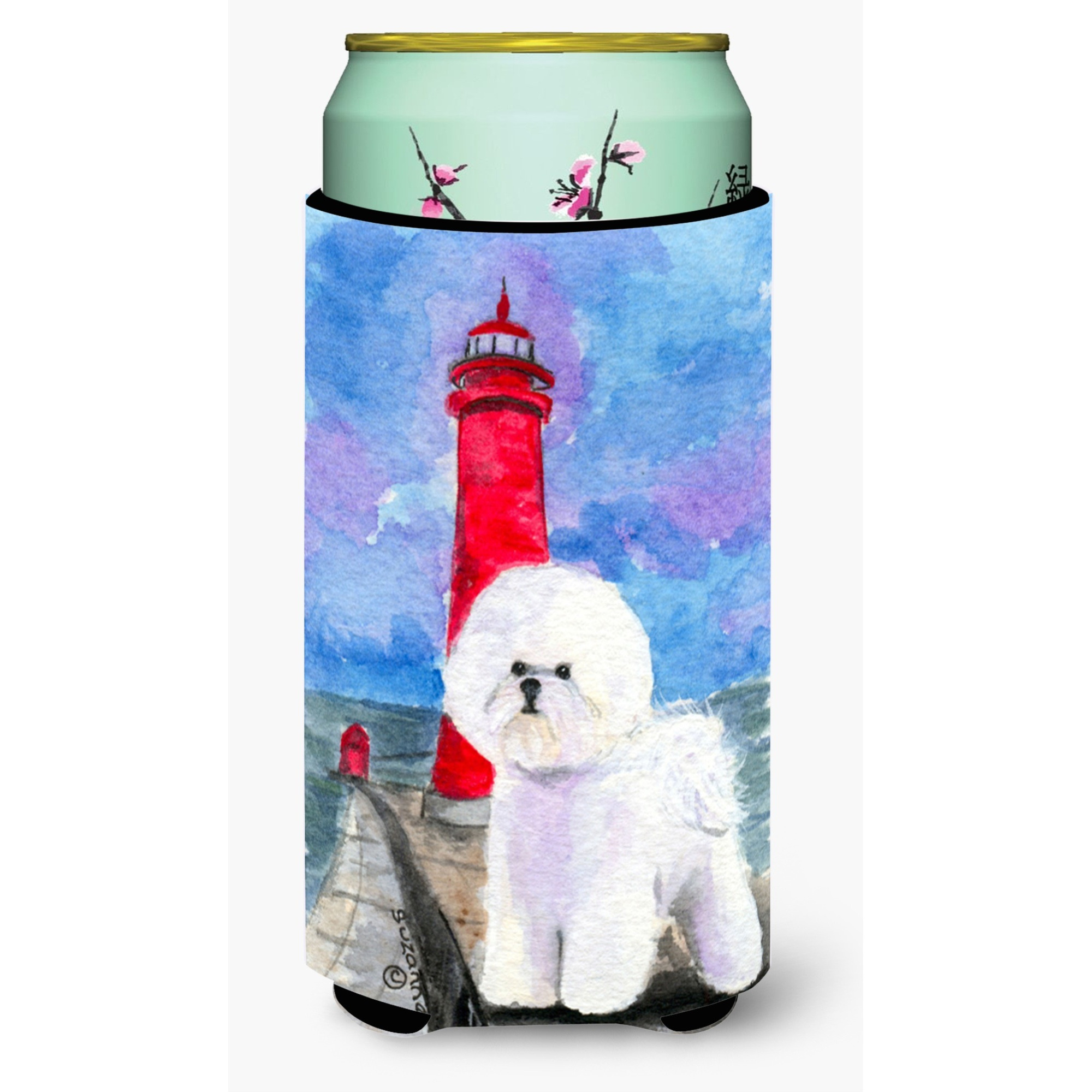 Lighthouse with Bichon Frise  Tall Boy Beverage Insulator Beverage Insulator Hugger
