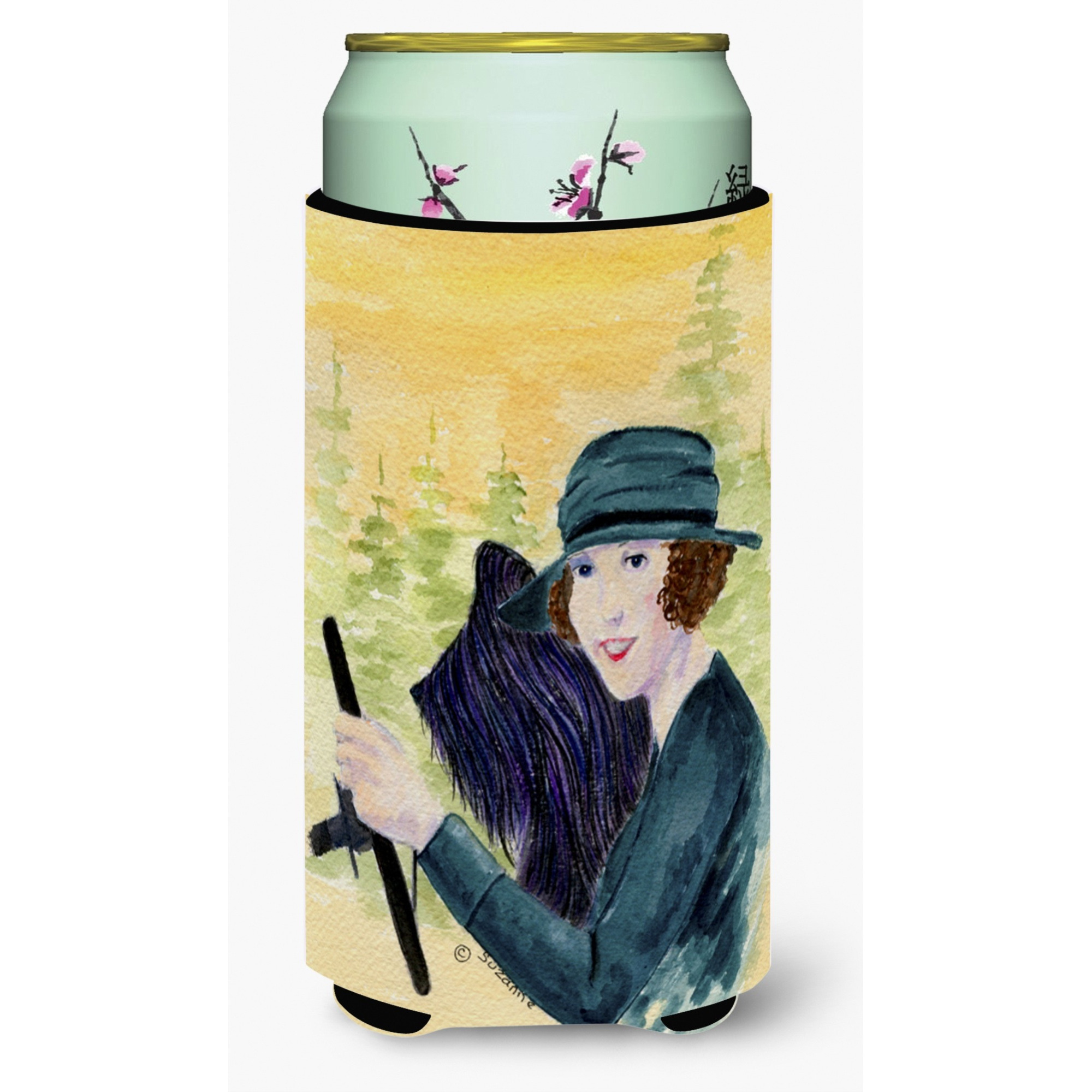 Lady driving with her Briard  Tall Boy Beverage Insulator Beverage Insulator Hugger