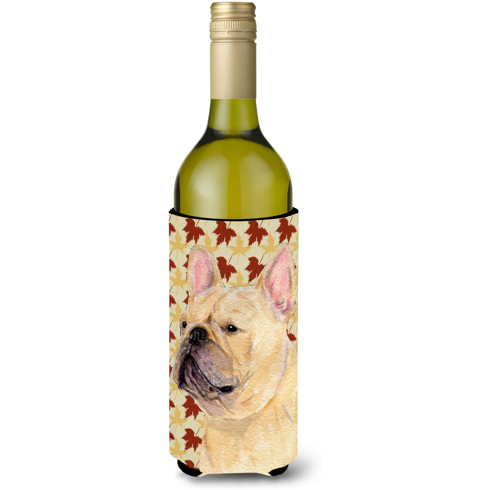 French Bulldog Fall Leaves Portrait Wine Bottle Beverage Insulator Beverage Insulator Hugger SS4371LITERK